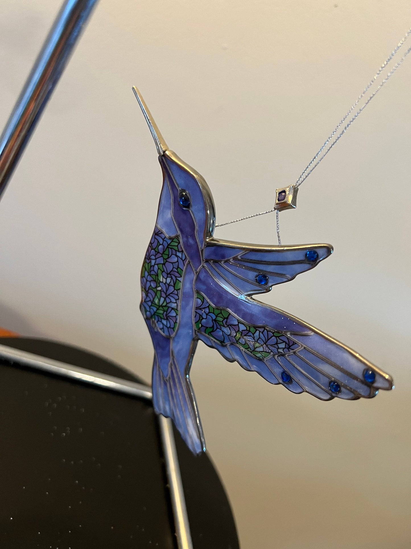 Vintage Hummingbird Stained Glass Art Sun Catcher bird blue