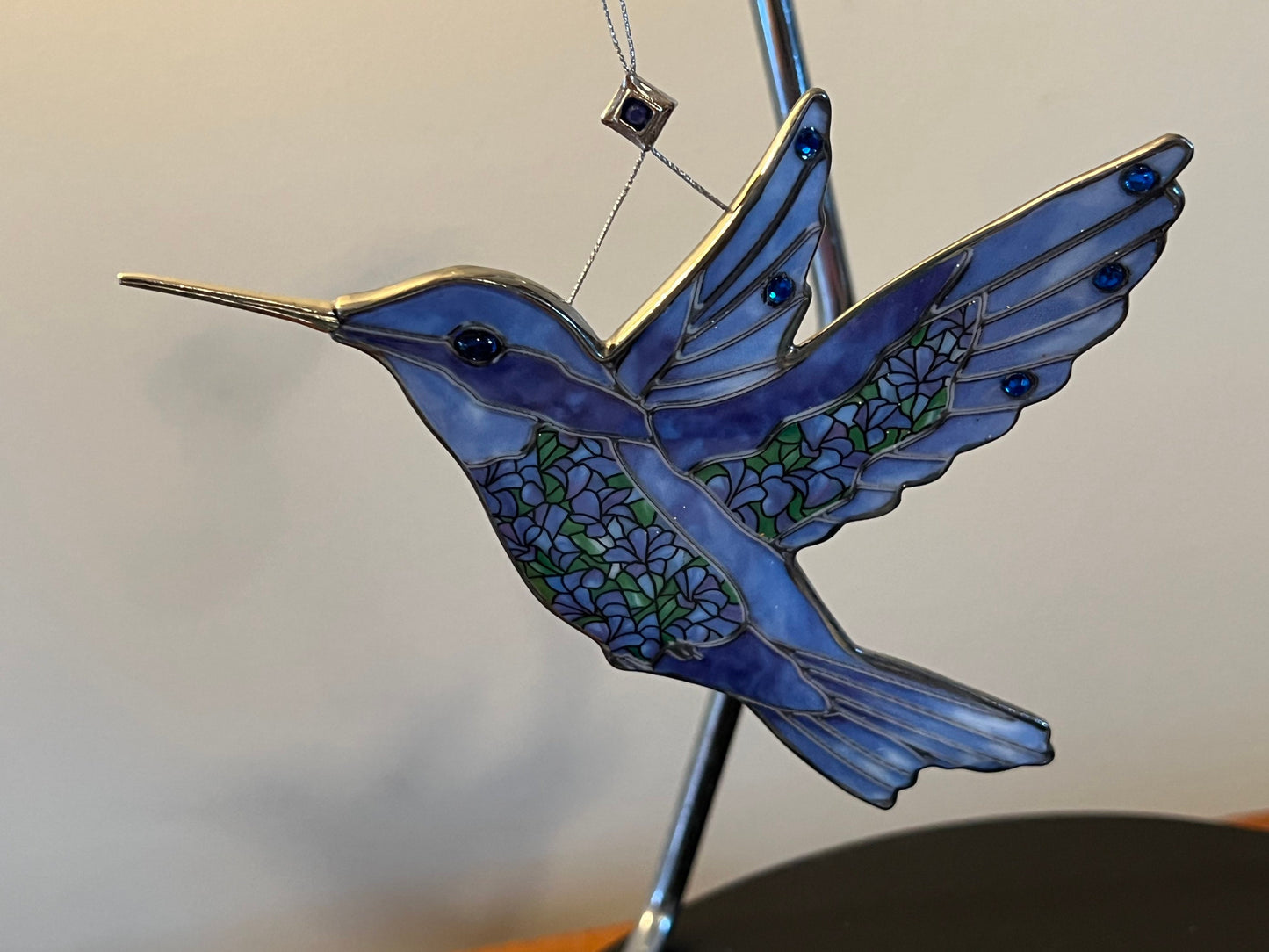 Vintage Hummingbird Stained Glass Art Sun Catcher bird blue