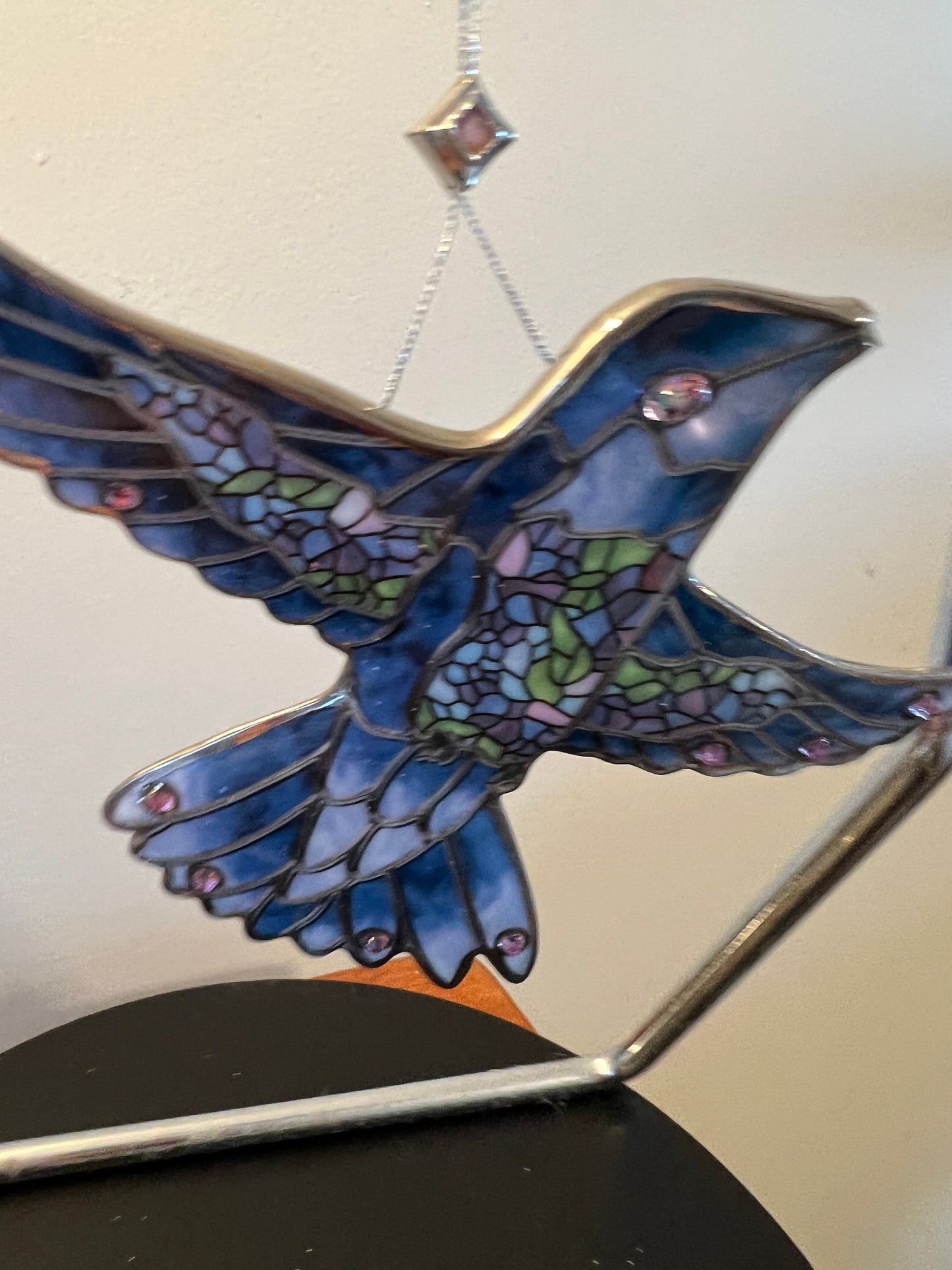 Vintage Blue Bird Stained Glass Art Sun Catcher blue Lover Antiques and Vintage