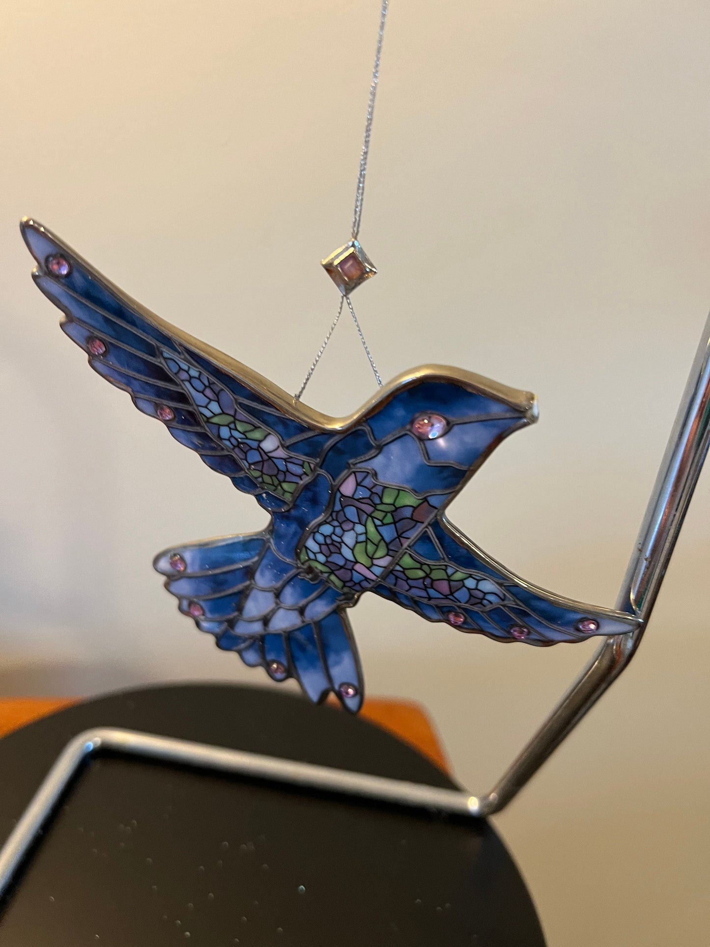 Vintage Blue Bird Stained Glass Art Sun Catcher blue Lover Antiques and Vintage