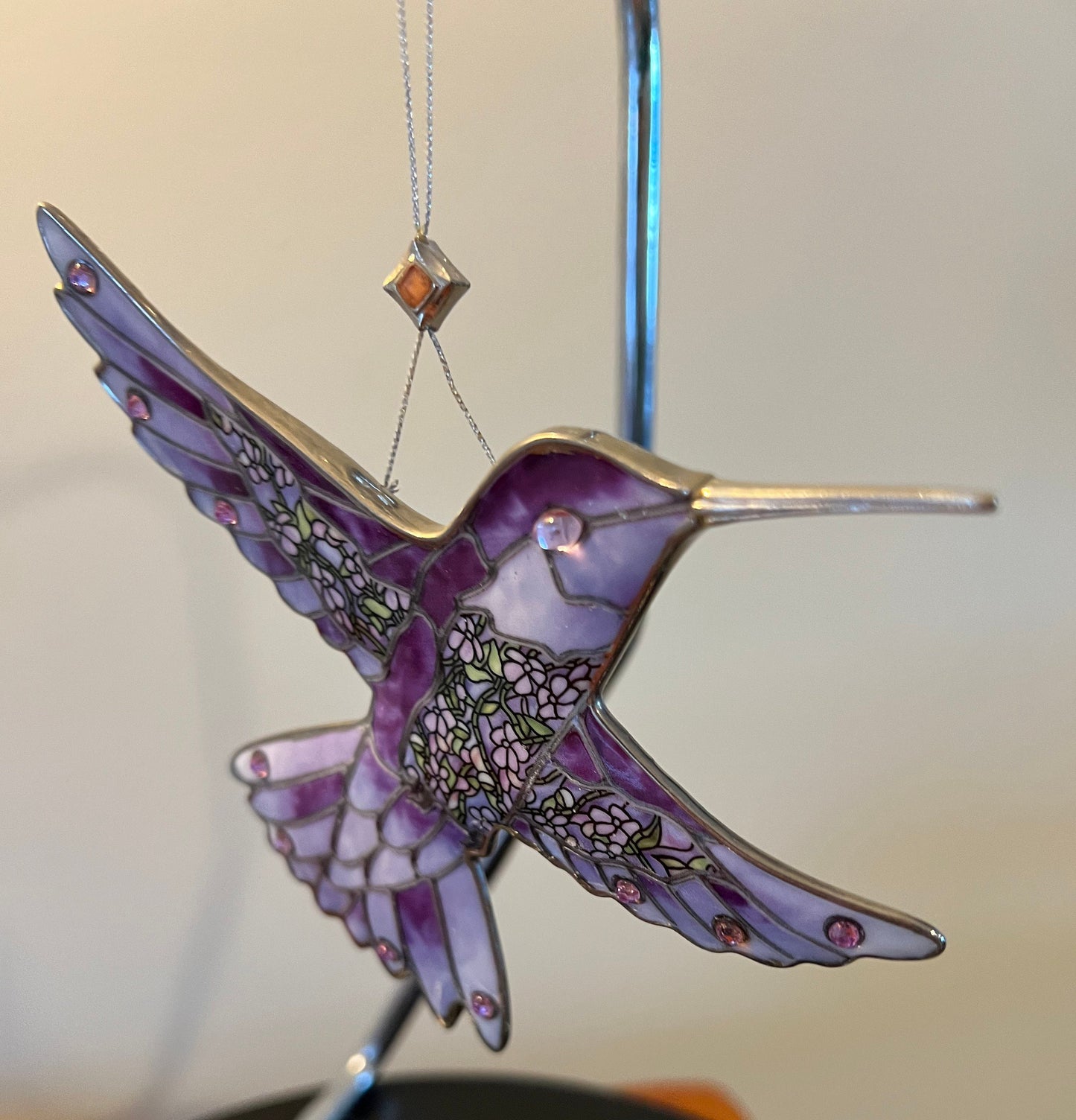 Vintage Hummingbird Stained Glass Art Sun Catcher pink
