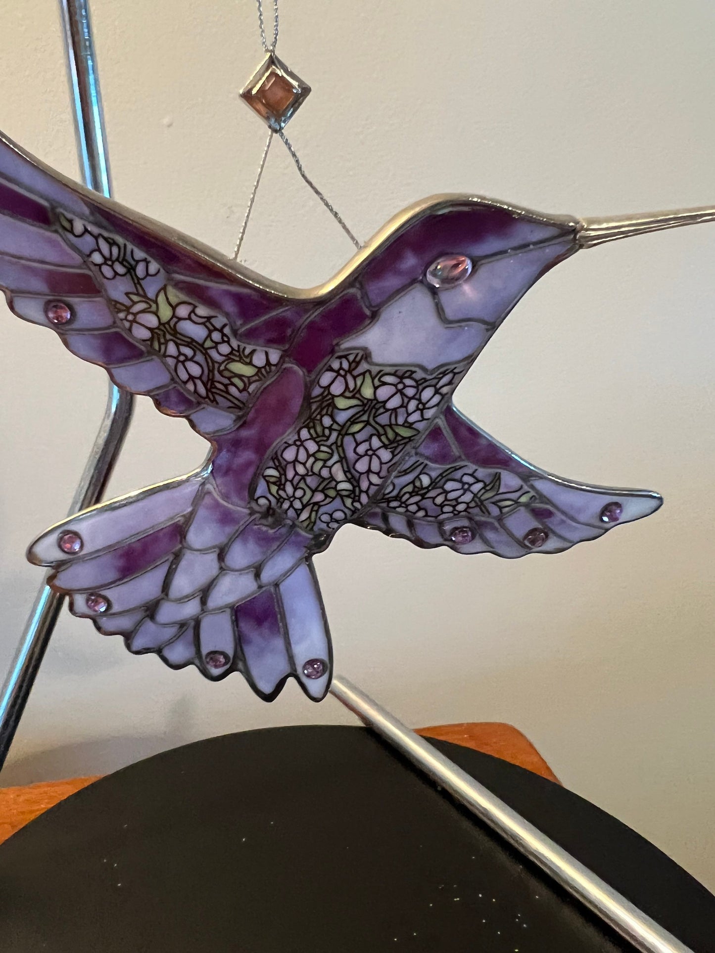 Vintage Hummingbird Stained Glass Art Sun Catcher pink