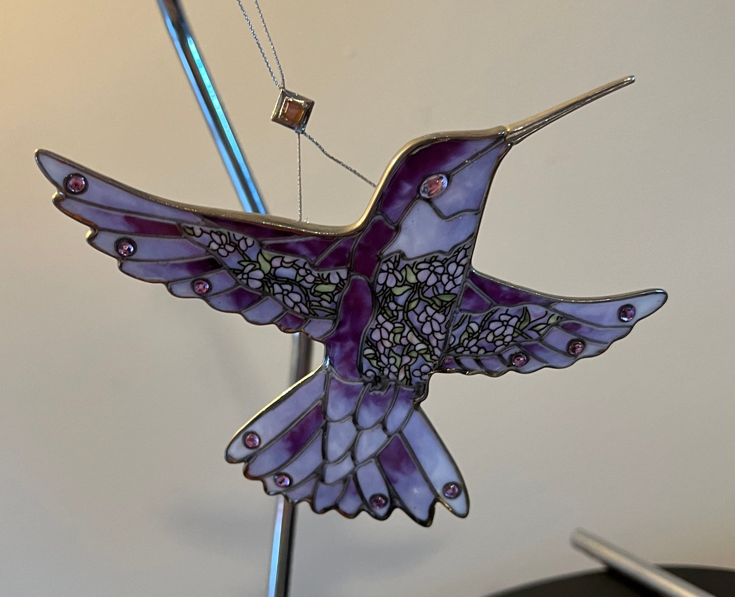Vintage Hummingbird Stained Glass Art Sun Catcher pink