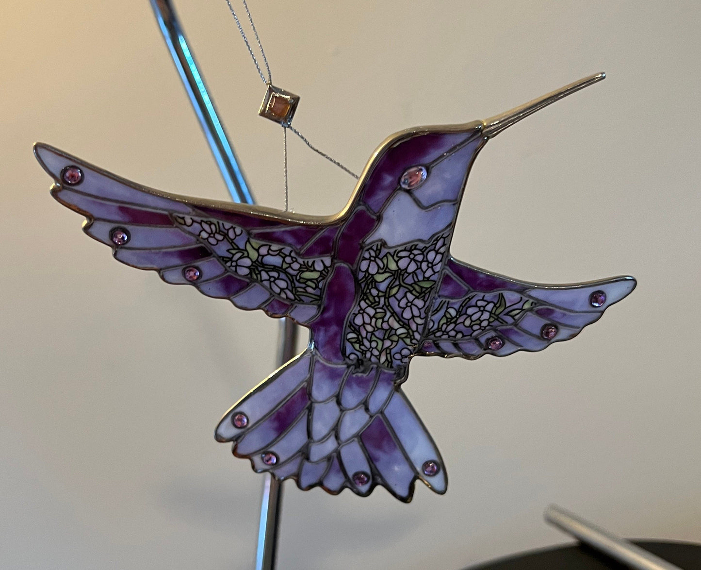 Vintage Hummingbird Stained Glass Art Sun Catcher pink