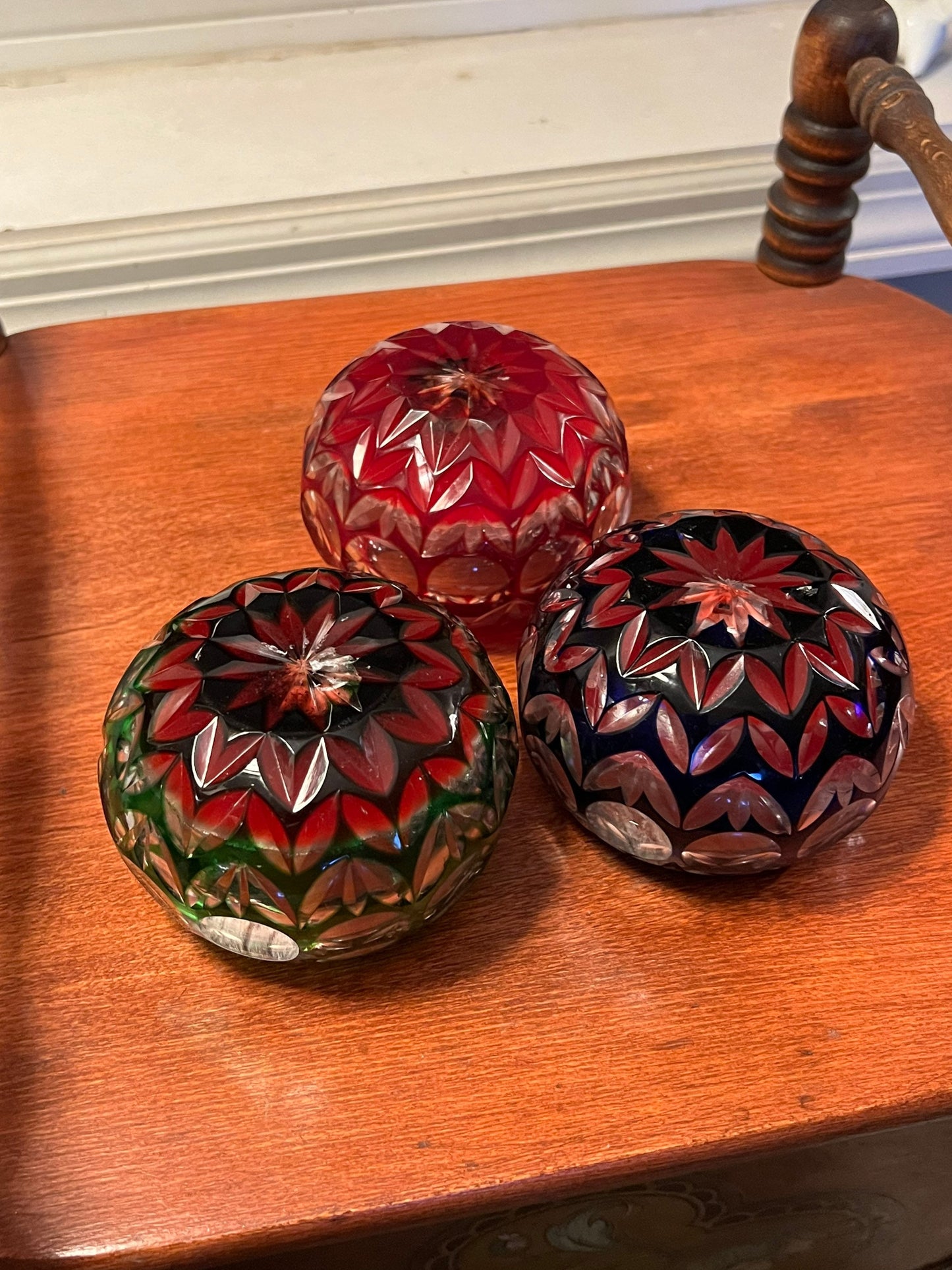 Vintage Trio of Christmas Cut Glass Votive Candle Holder Sculpture Figurine Art Glass Lover Antiques and Vintage