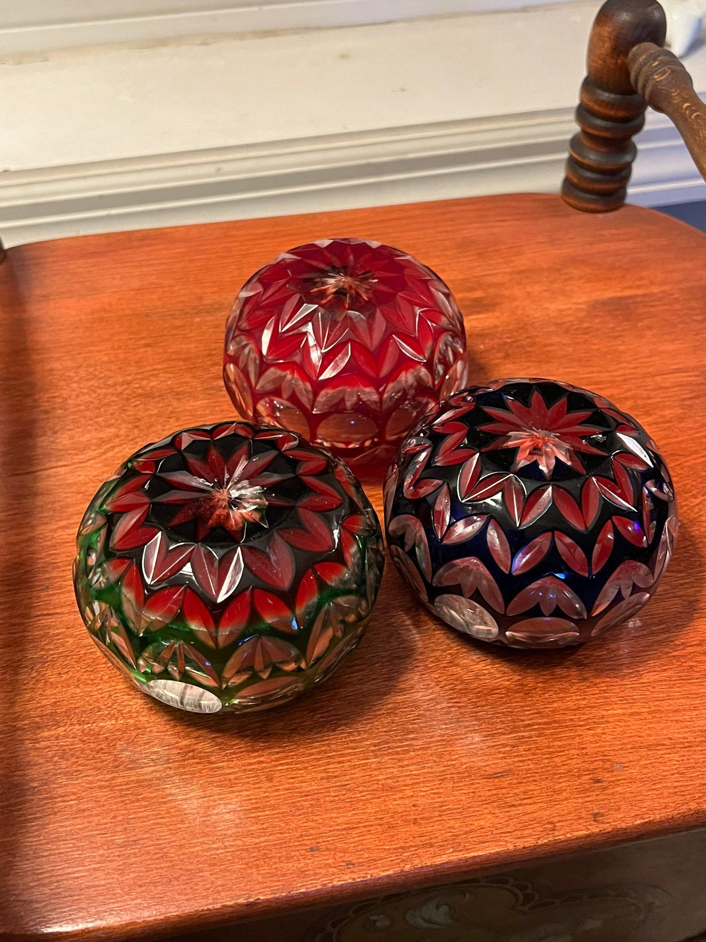 Vintage Trio of Christmas Cut Glass Votive Candle Holder Sculpture Figurine Art Glass Lover Antiques and Vintage