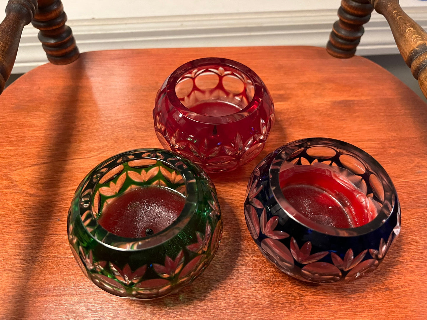 Vintage Trio of Christmas Cut Glass Votive Candle Holder Sculpture Figurine Art Glass Lover Antiques and Vintage