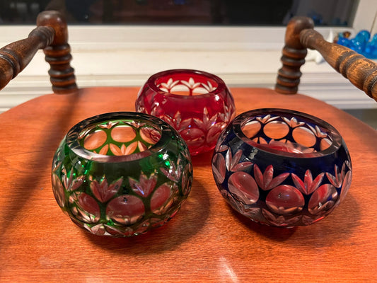 Vintage Trio of Christmas Cut Glass Votive Candle Holder Sculpture Figurine Art Glass Lover Antiques and Vintage
