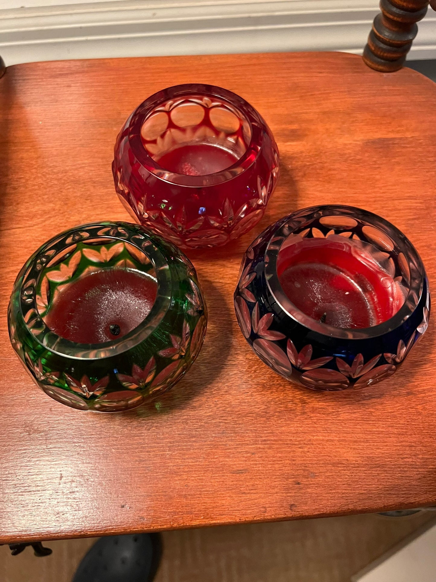 Vintage Trio of Christmas Cut Glass Votive Candle Holder Sculpture Figurine Art Glass Lover Antiques and Vintage