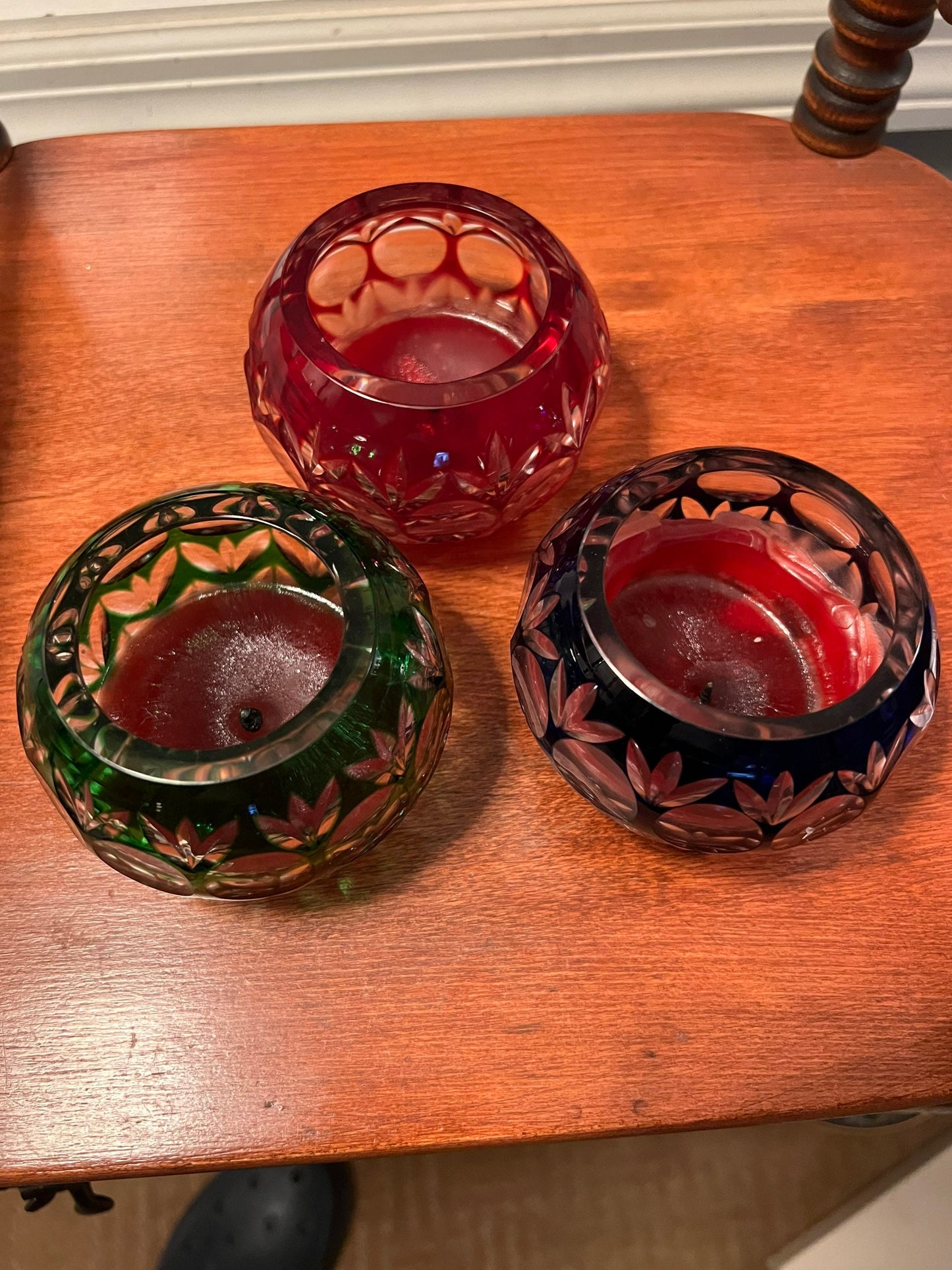 Vintage Trio of Christmas Cut Glass Votive Candle Holder Sculpture Figurine Art Glass Lover Antiques and Vintage