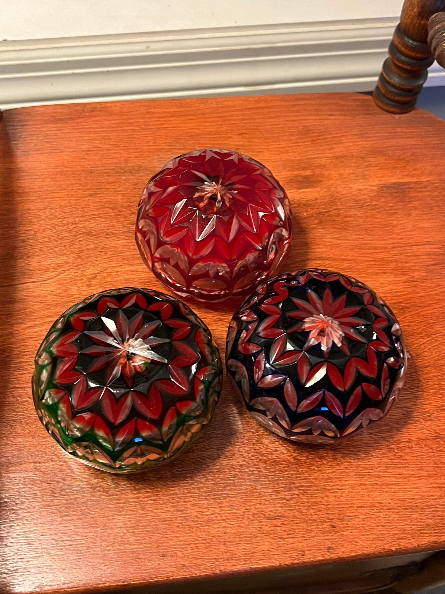 Vintage Trio of Christmas Cut Glass Votive Candle Holder Sculpture Figurine Art Glass Lover Antiques and Vintage