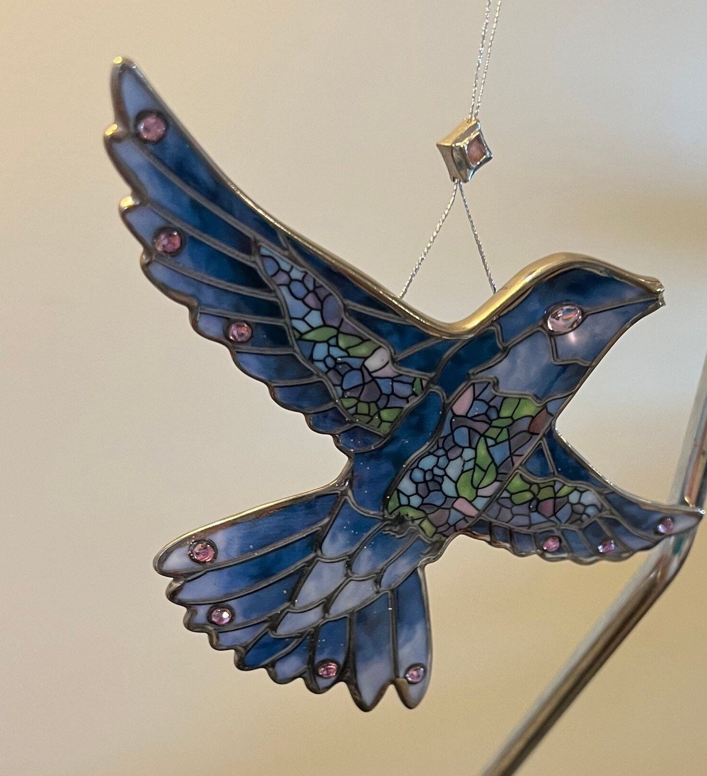 Vintage Blue Bird Stained Glass Art Sun Catcher blue Lover Antiques and Vintage