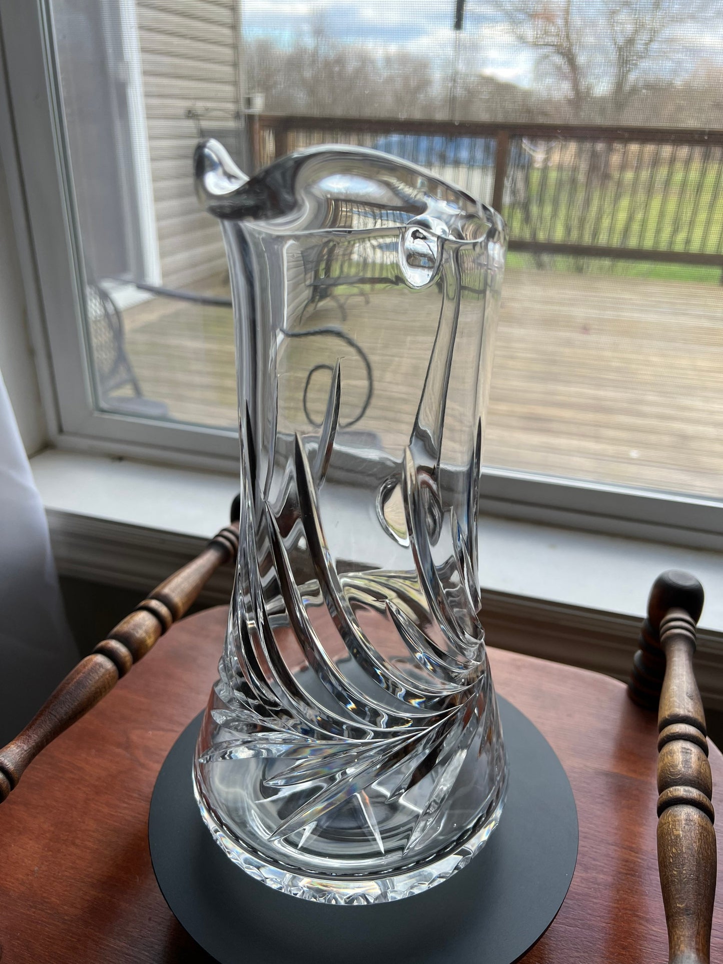 Vintage Cut Crystal Glass Pitcher Mid Century Modern Art Glass Beautiful Spout Heavy Glass