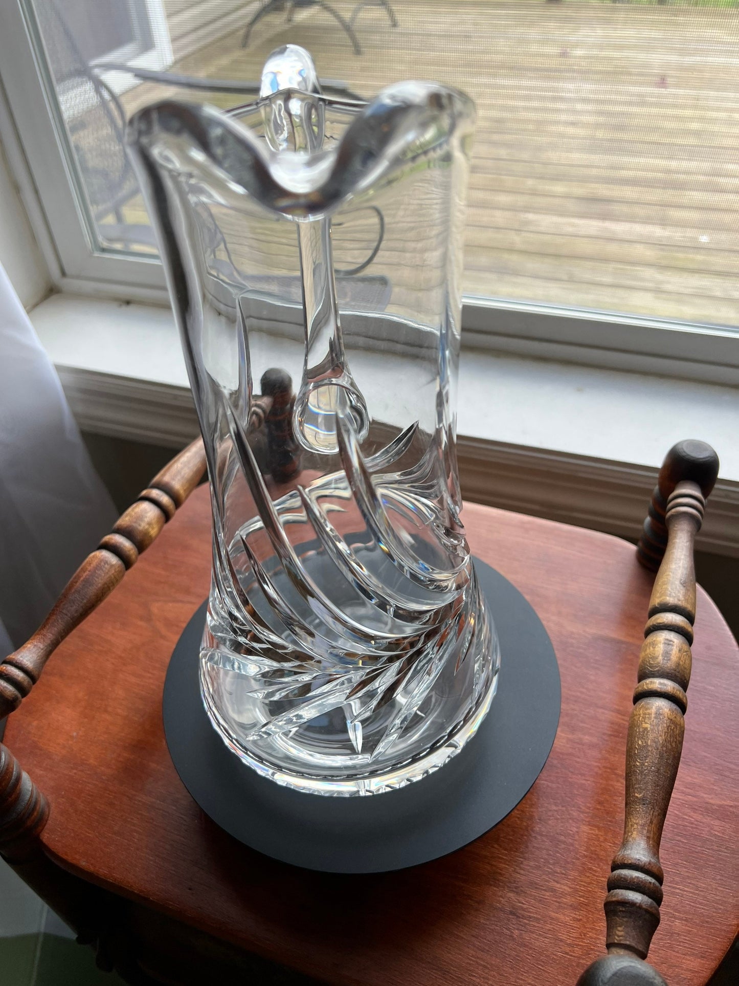 Vintage Cut Crystal Glass Pitcher Mid Century Modern Art Glass Beautiful Spout Heavy Glass
