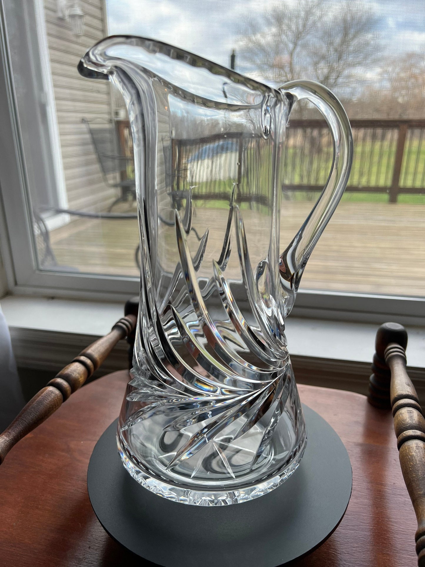 Vintage Cut Crystal Glass Pitcher Mid Century Modern Art Glass Beautiful Spout Heavy Glass