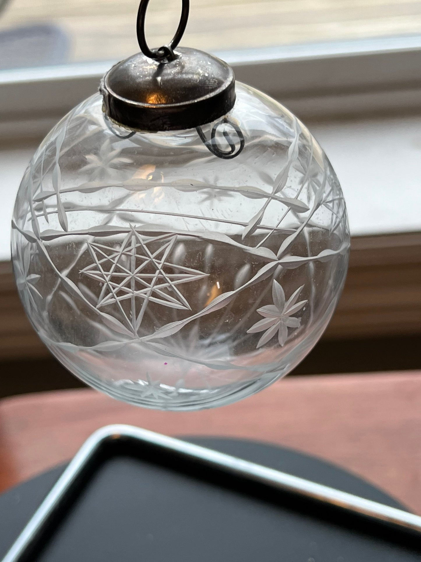 Vintage Etched Glass Ornament Made in India Holiday Christmas Ornaments heavy glass art Star of David