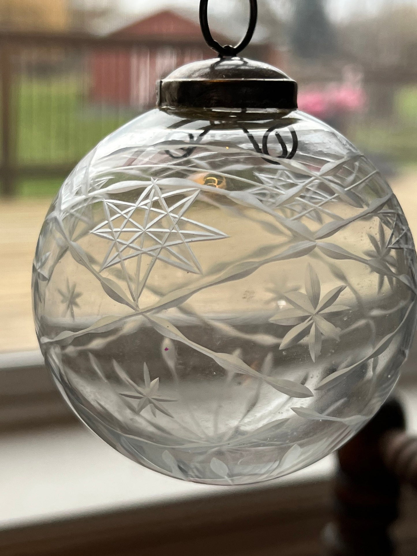 Vintage Etched Glass Ornament Made in India Holiday Christmas Ornaments heavy glass art Star of David