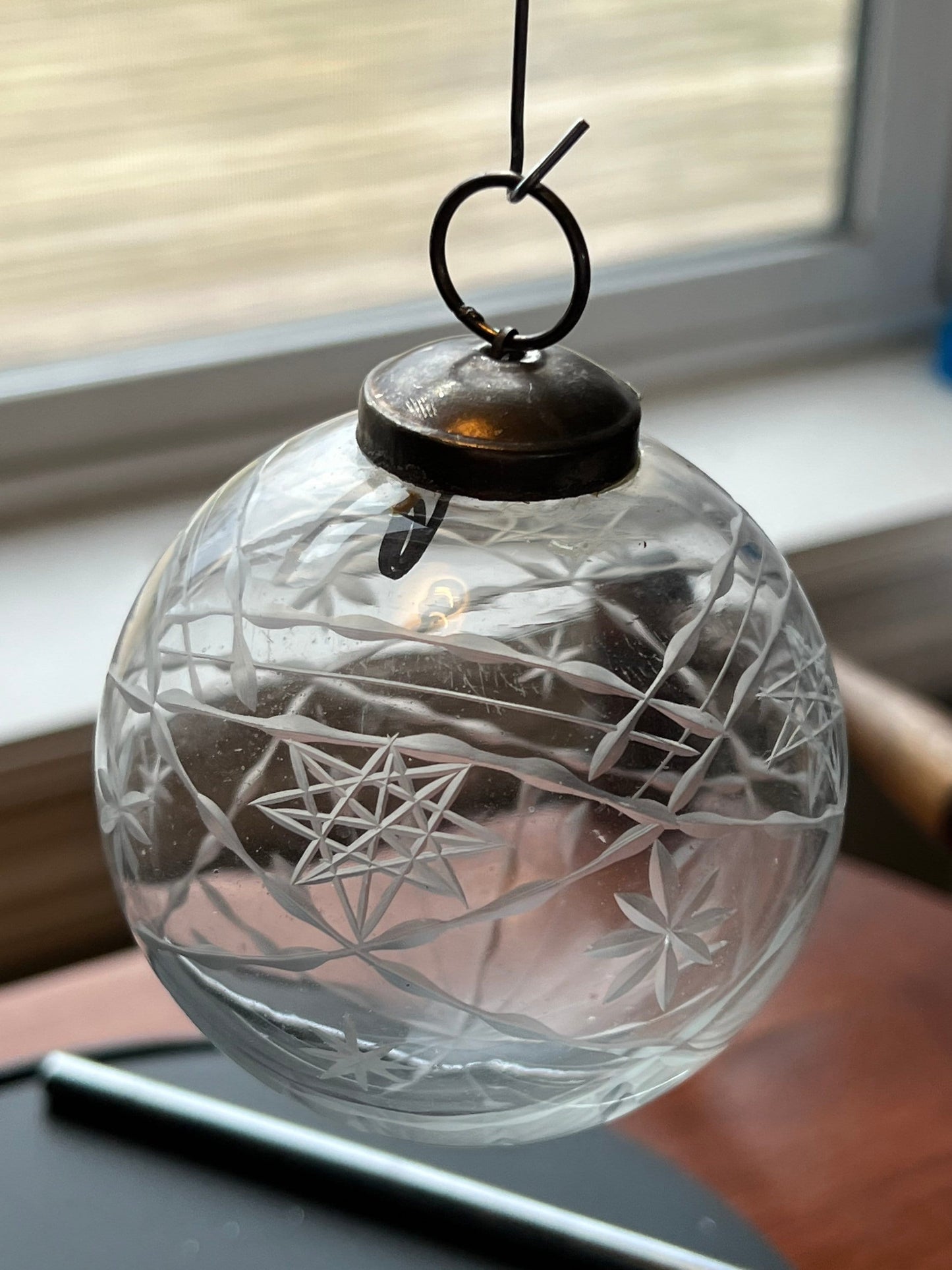 Vintage Etched Glass Ornament Made in India Holiday Christmas Ornaments heavy glass art Star of David