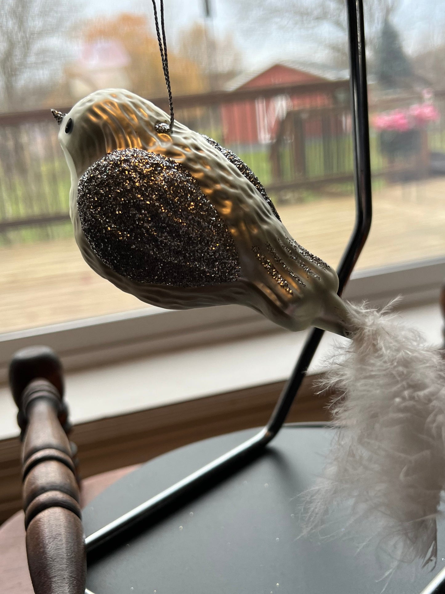 Vintage Silver Bird with White Feathers Ornament glass art Mid Century Modern ornaments Christmas Holiday