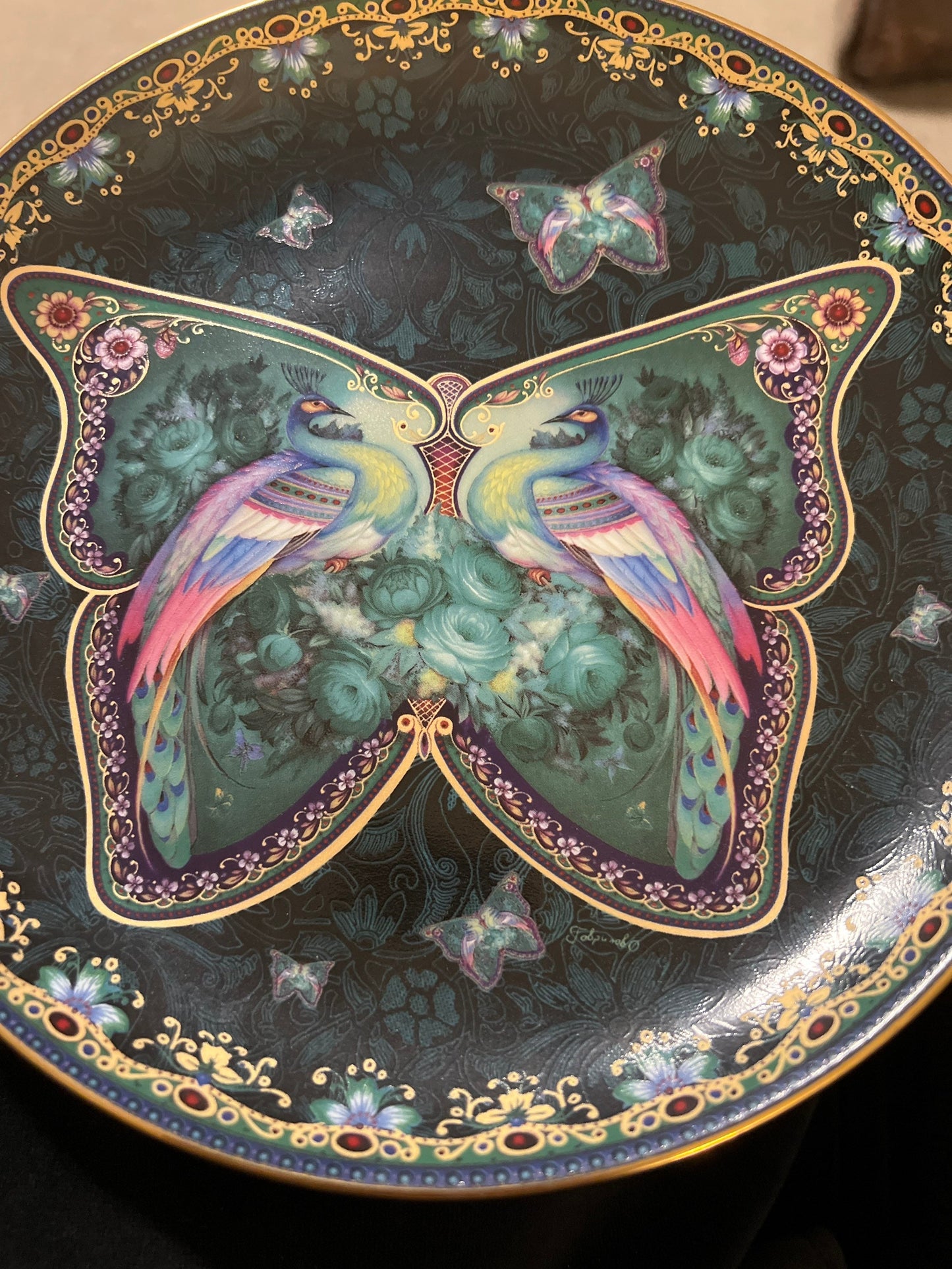 Vintage Ruby Radiance Enchanted Wings limited edition by Oleg Gavrilov Bradford Exchange Plate No. 1186 A Plate Wall Hanging peacock