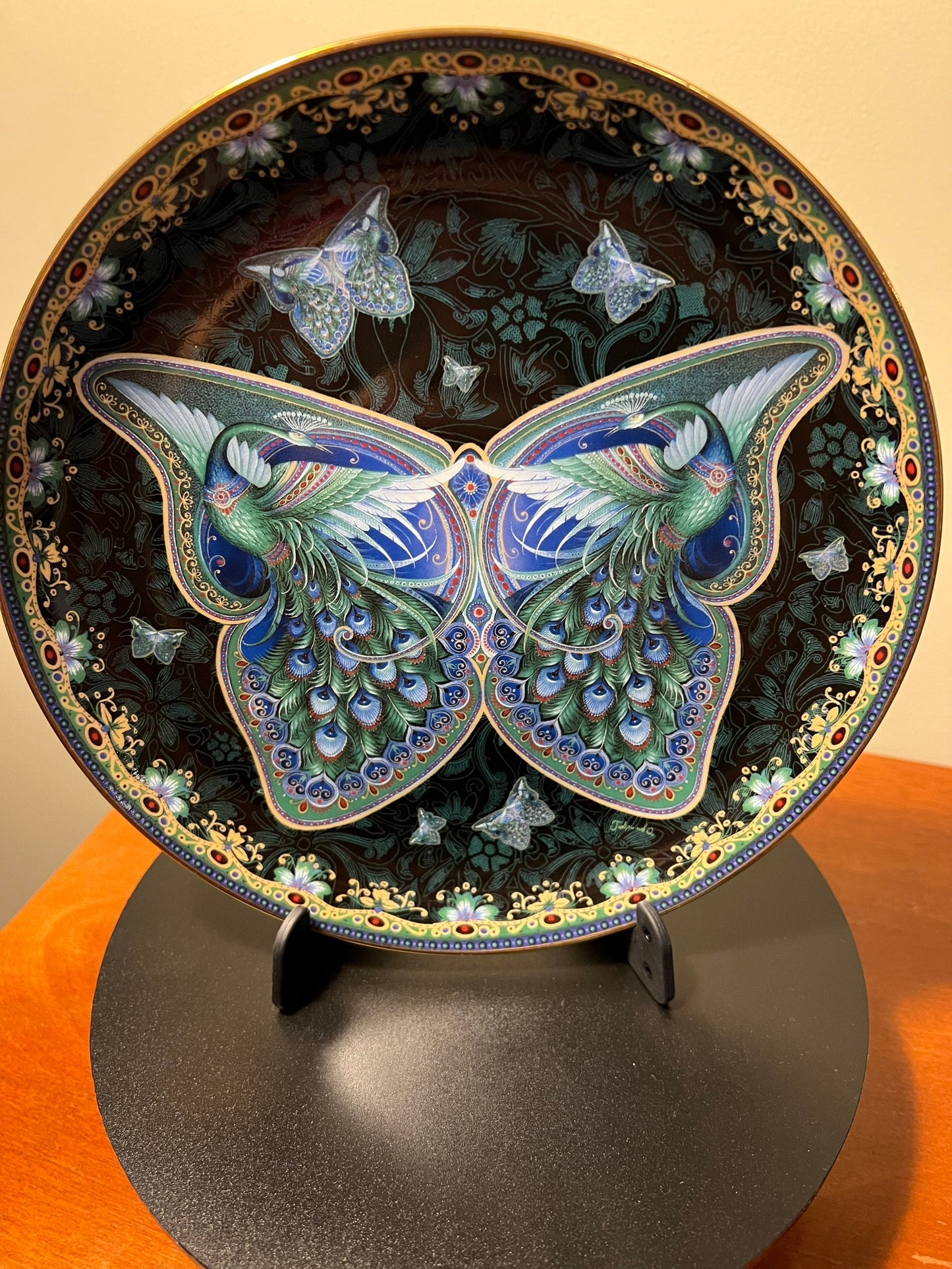 Vintage Ruby Radiance Enchanted Wings limited edition by Oleg Gavrilov Bradford Exchange Plate No. 1186 A Plate Wall Hanging peacock