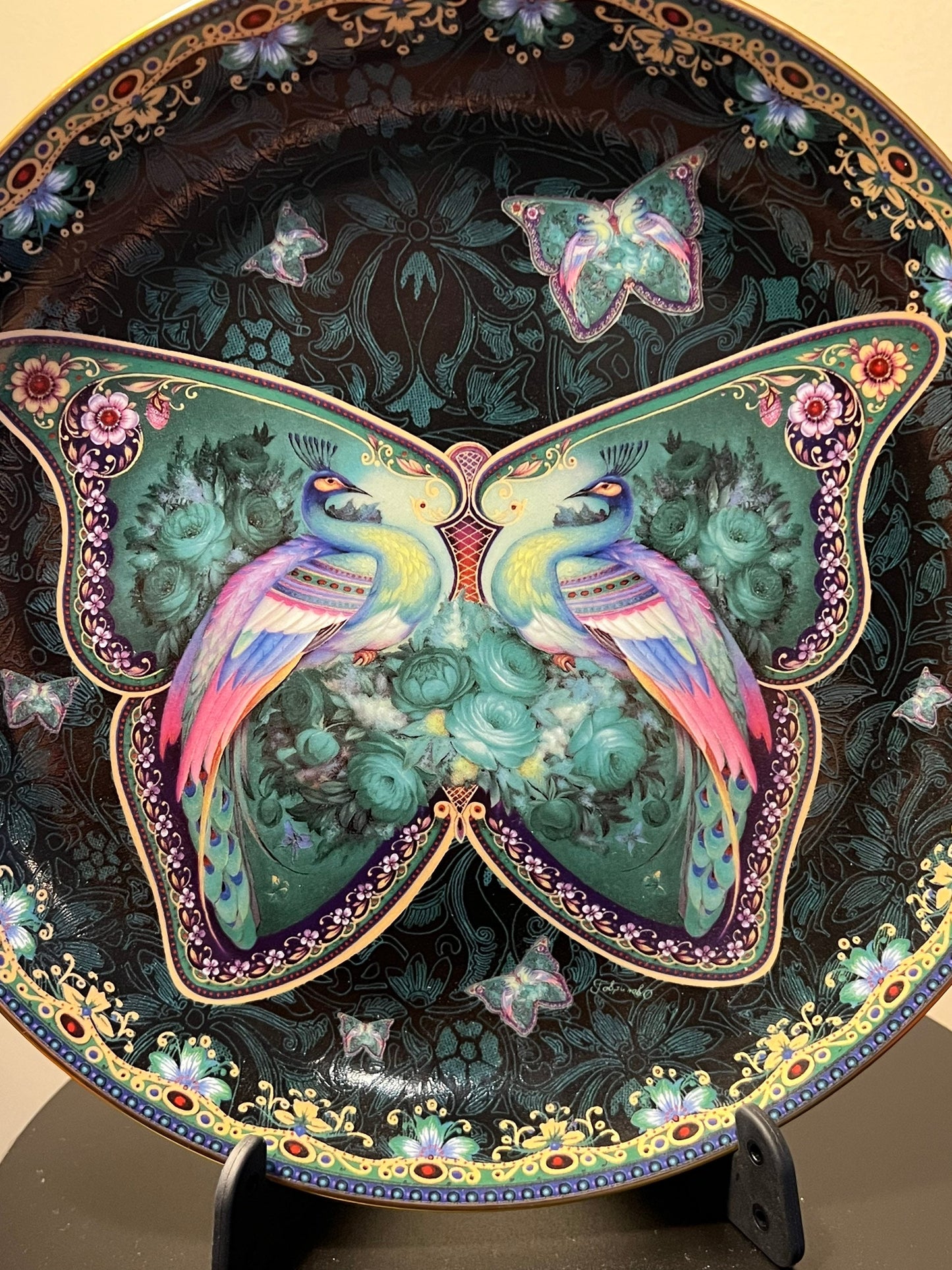 Vintage Ruby Radiance Enchanted Wings limited edition by Oleg Gavrilov Bradford Exchange Plate No. 1186 A Plate Wall Hanging peacock