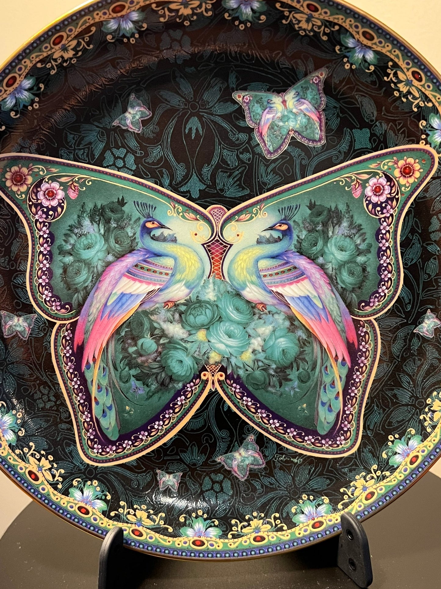 Vintage Jade Treasures Enchanted Wings limited edition by Oleg Gavrilov Bradford Exchange Plate No. 1508 A Plate Wall Hanging peacock