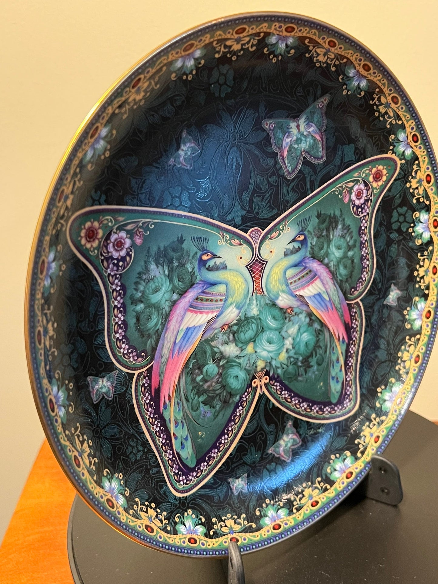 Vintage Jade Treasures Enchanted Wings limited edition by Oleg Gavrilov Bradford Exchange Plate No. 1508 A Plate Wall Hanging peacock