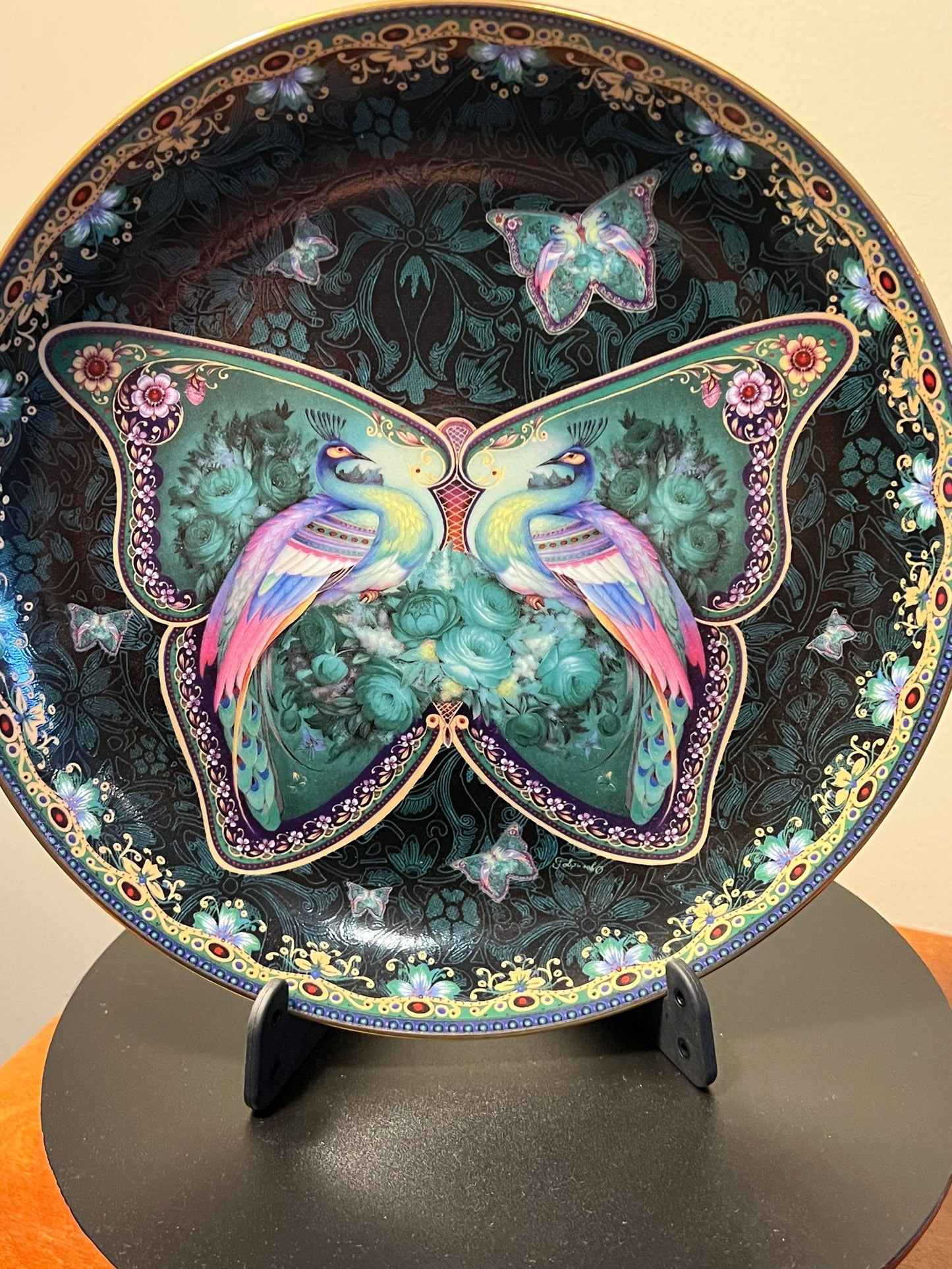 Vintage Ruby Radiance Enchanted Wings limited edition by Oleg Gavrilov Bradford Exchange Plate No. 1186 A Plate Wall Hanging peacock