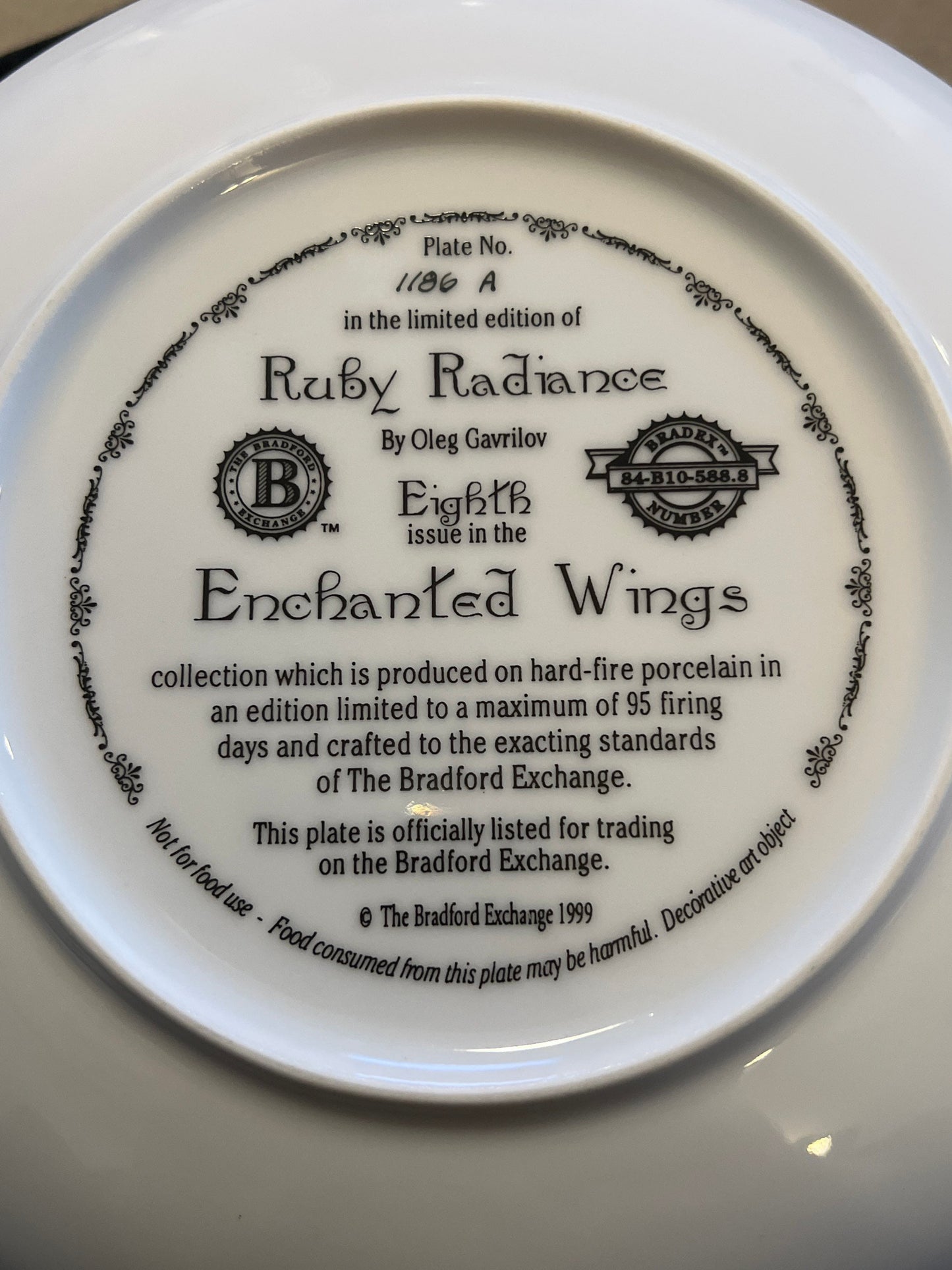 Vintage Jade Treasures Enchanted Wings limited edition by Oleg Gavrilov Bradford Exchange Plate No. 1508 A Plate Wall Hanging peacock