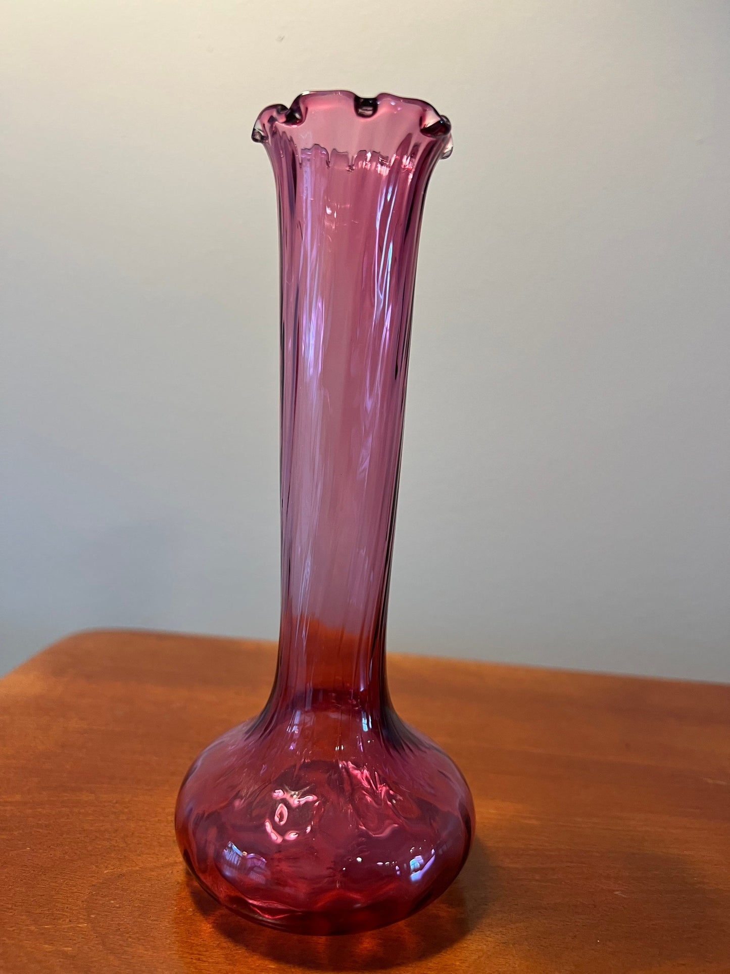 Vintage Fenton Cranberry Tall Glass Vase Pink Art Glass Bottle Container Pilgrim Great Gift Lover Antiques and Vintage
