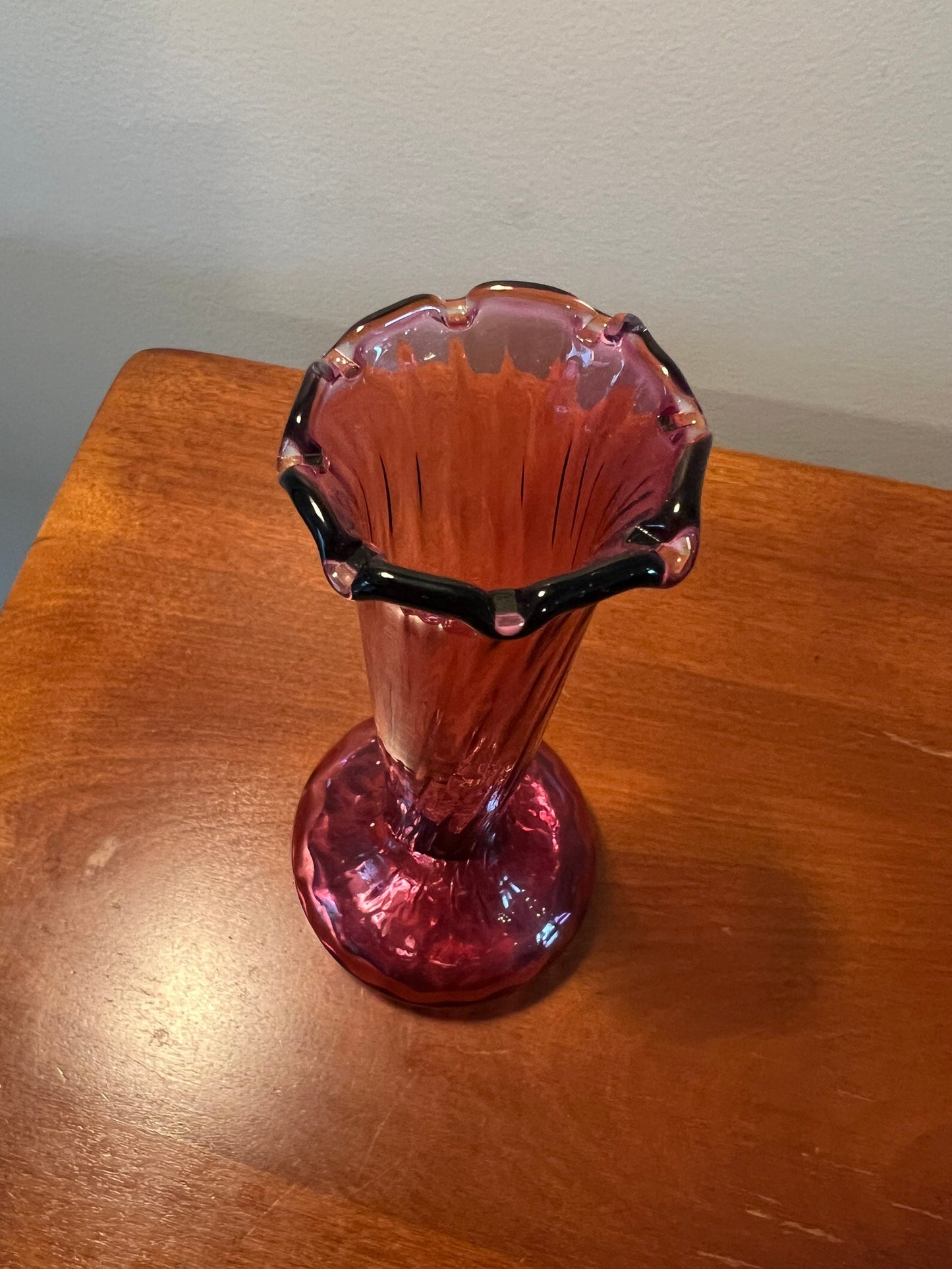 Vintage Fenton Cranberry Tall Glass Vase Pink Art Glass Bottle Container Pilgrim Great Gift Lover Antiques and Vintage