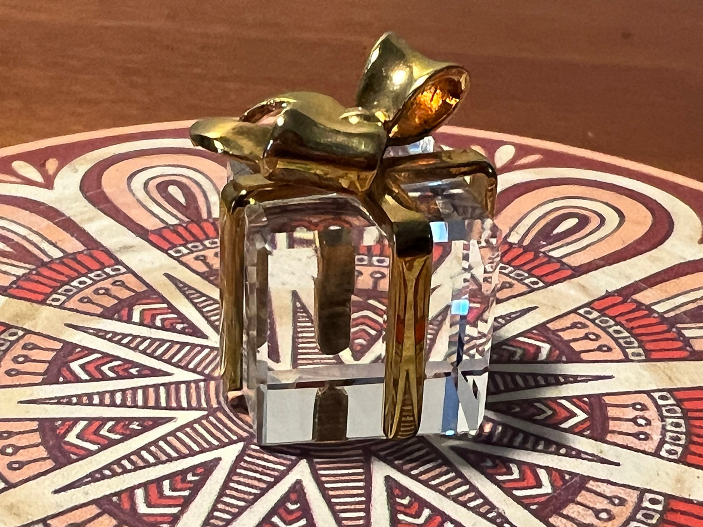 Vintage Swarvoski Glass Present with 24k Gold Glass Art Gift Sculpture Art Glass Figurine great gift artwork crystal cut glass
