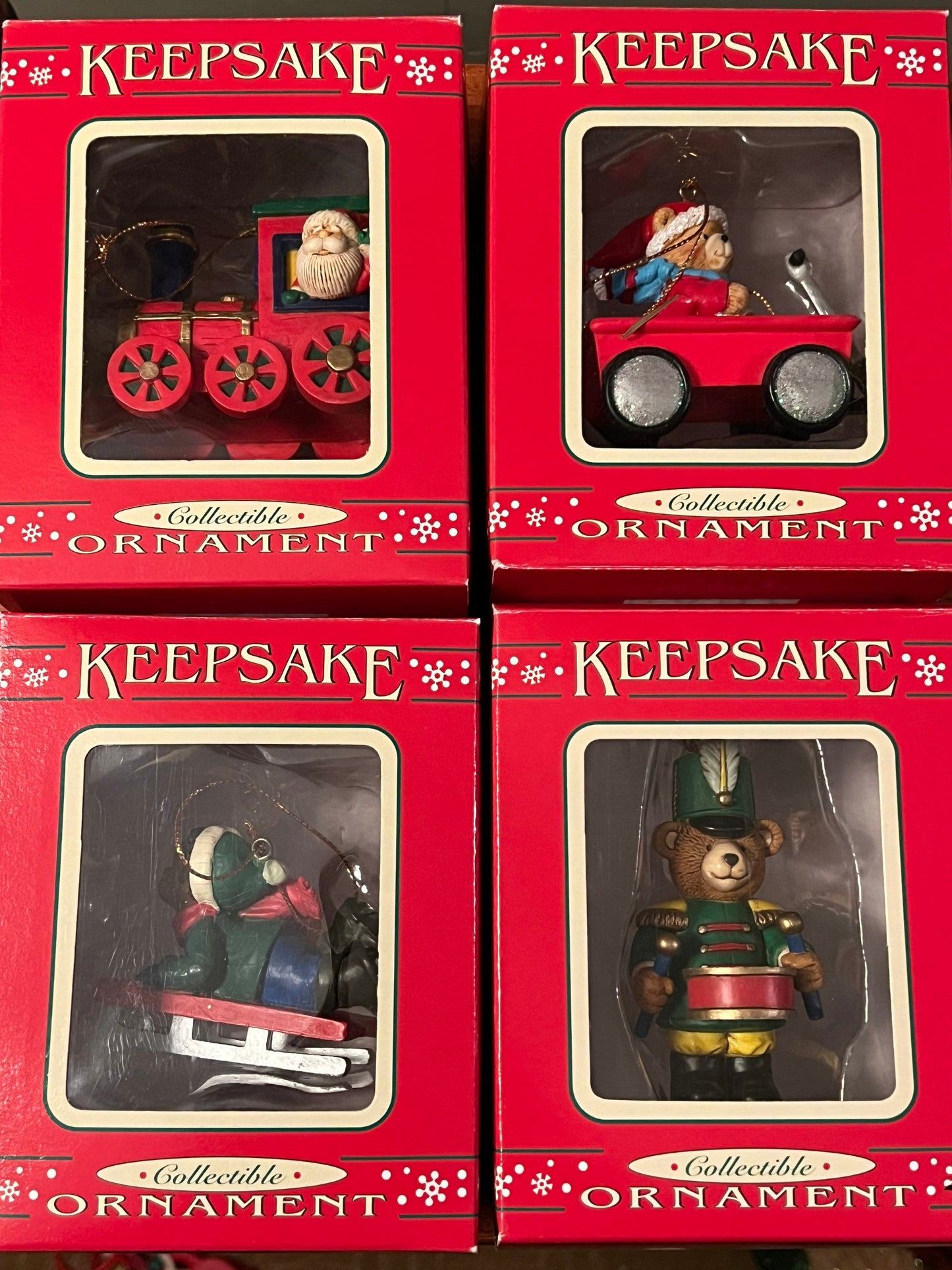 Vintage Keepsake Ornaments Collection Set of 4 Christmas Gift Holiday Ornaments Drummer Boy Sleigh New in Box