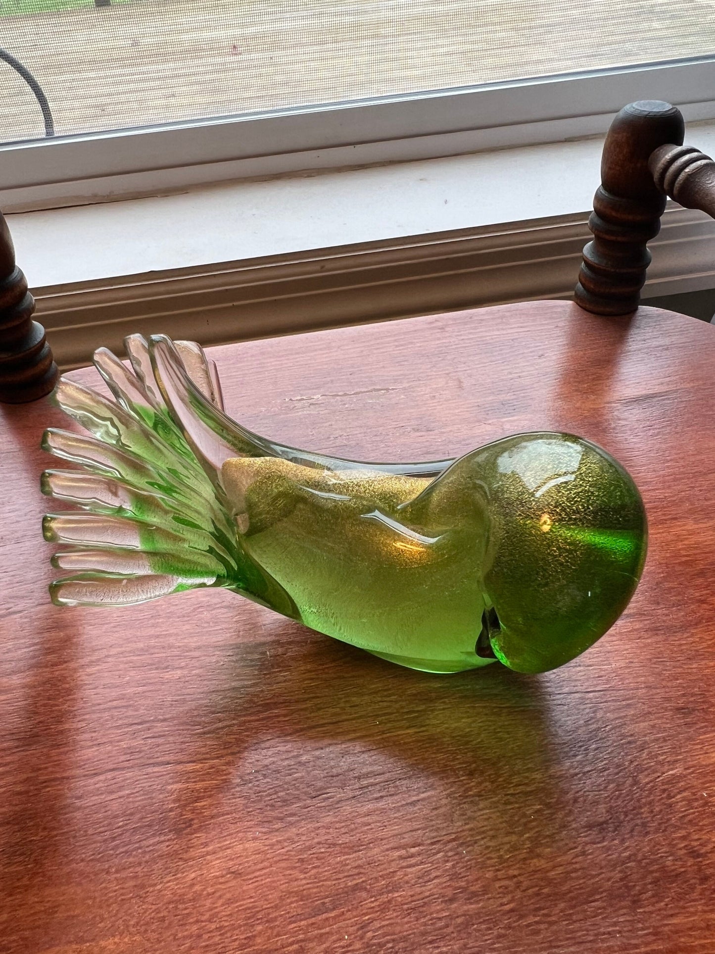 Vintage Murano Green & Gold Bird Sculpture Figurine Art Glass Lover Antiques and Vintage