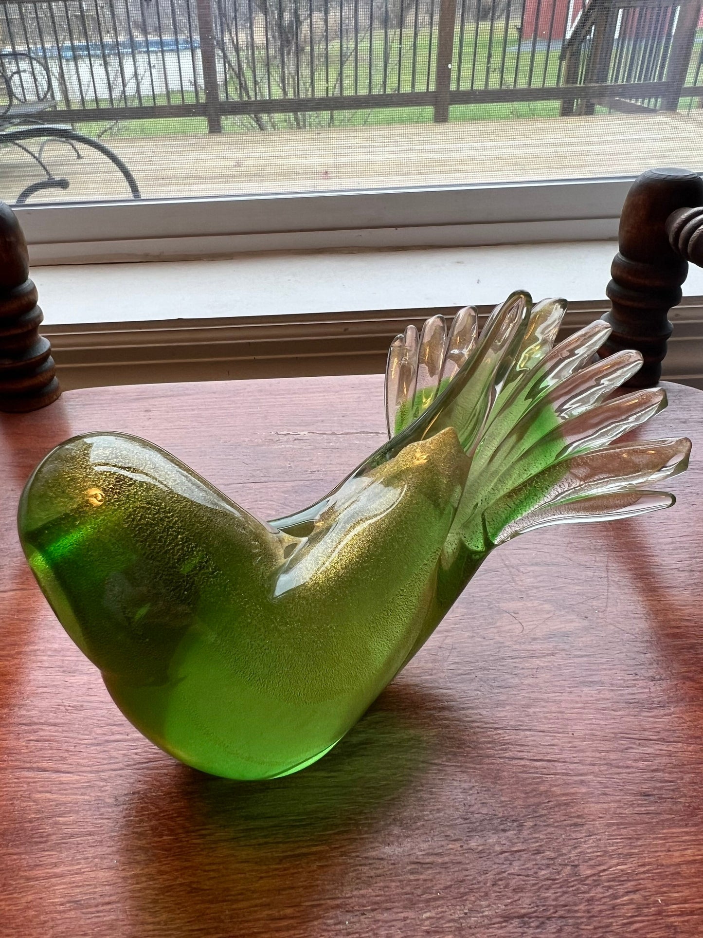 Vintage Murano Green & Gold Bird Sculpture Figurine Art Glass Lover Antiques and Vintage