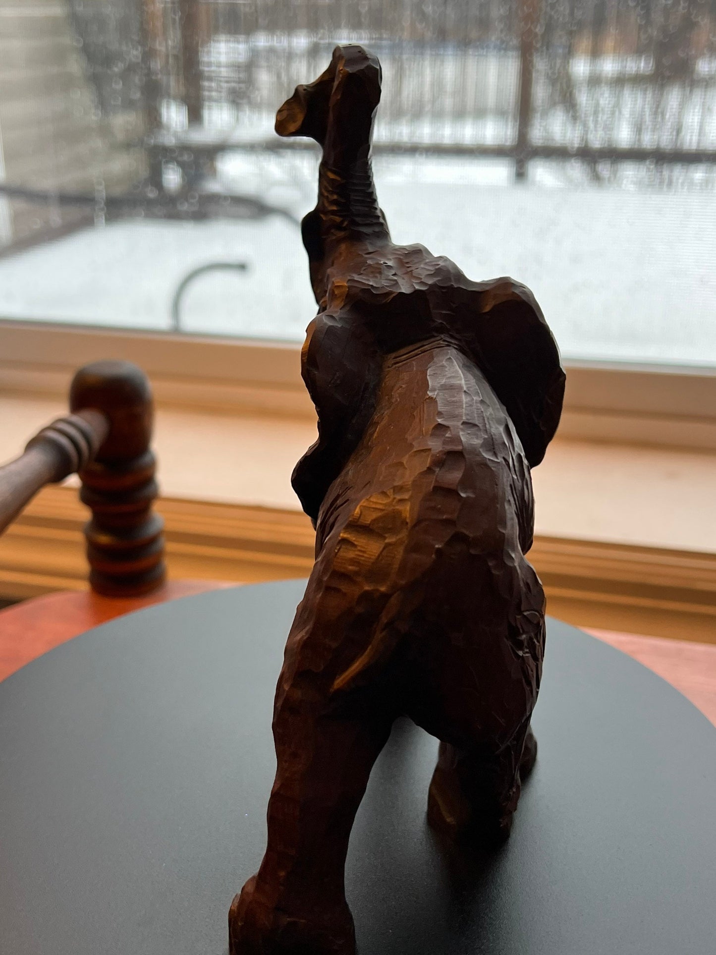 Vintage Carved Wood Elephant with its trunk up lucky elephants gifts Lover Antiques and Vintage