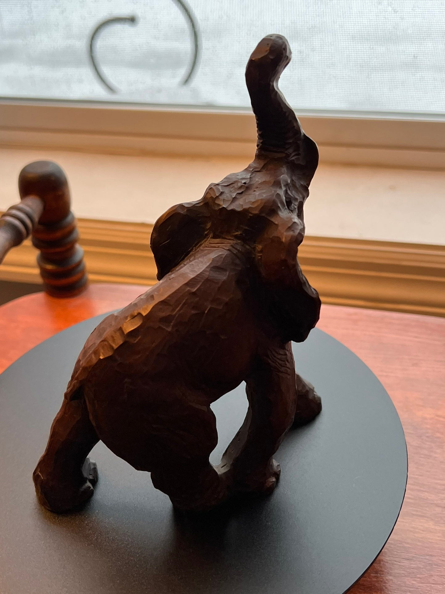 Vintage Carved Wood Elephant with its trunk up lucky elephants gifts Lover Antiques and Vintage