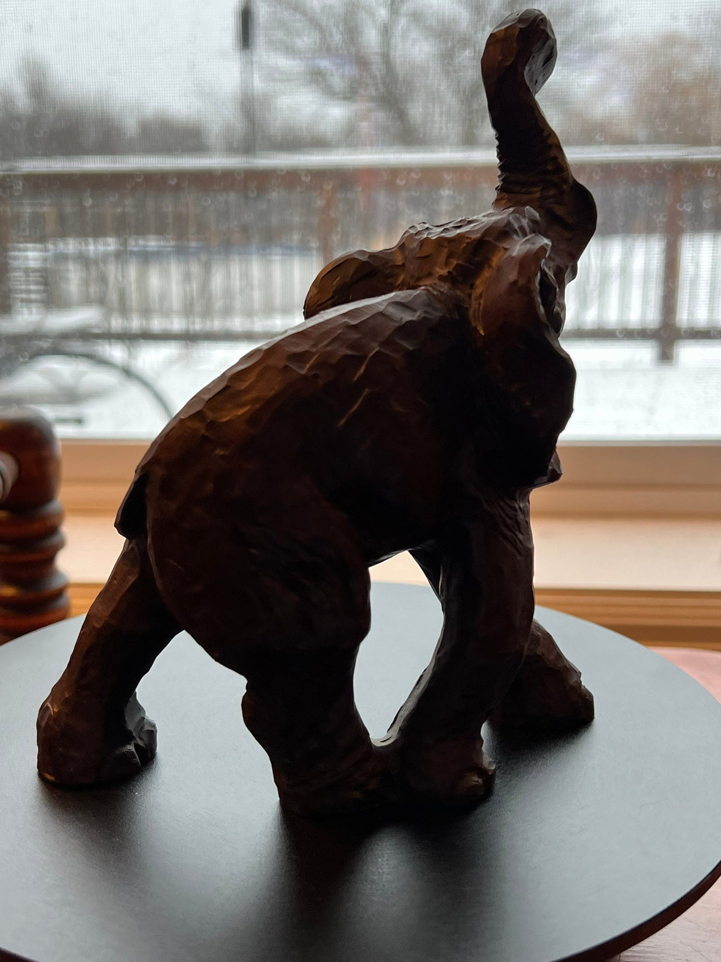 Vintage Carved Wood Elephant with its trunk up lucky elephants gifts Lover Antiques and Vintage