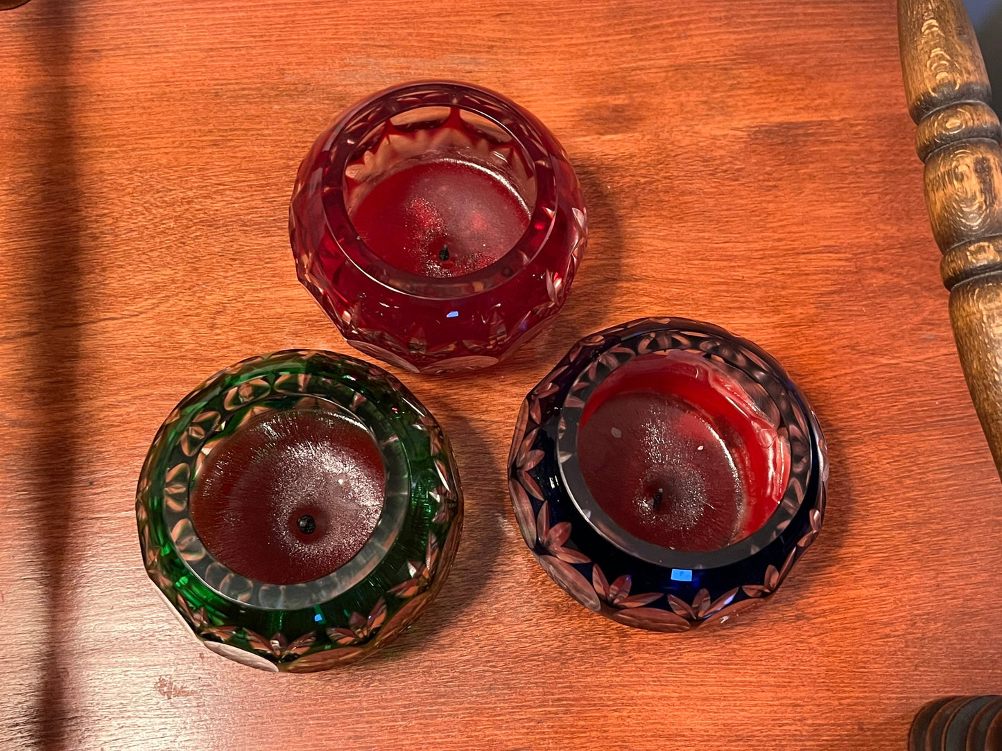 Vintage Trio of Christmas Cut Glass Votive Candle Holder Sculpture Figurine Art Glass Lover Antiques and Vintage