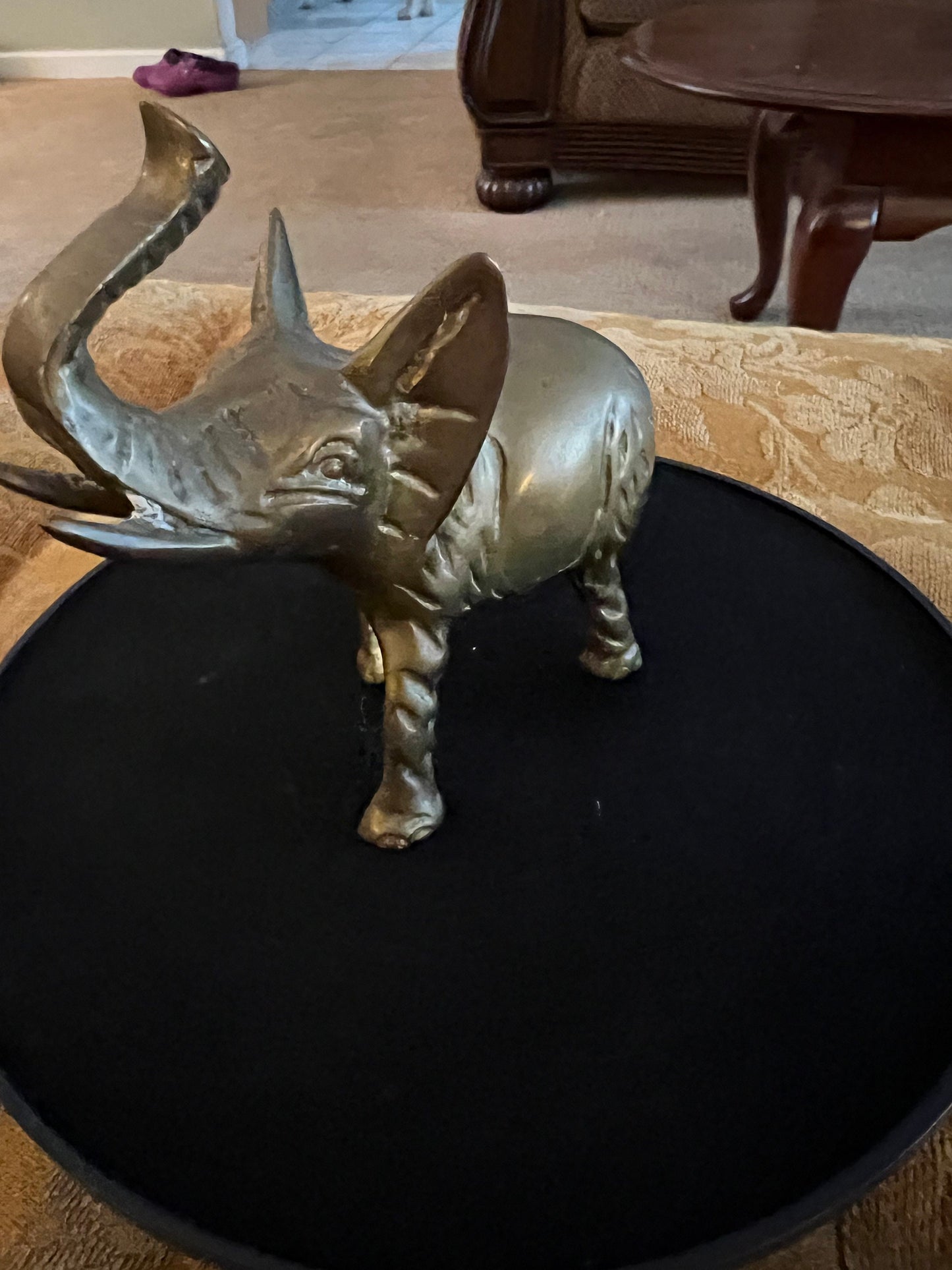 Vintage Brass Elephant with its trunk up Figurine Elephants Animal Figure Lucky Lover Antiques and Vintage