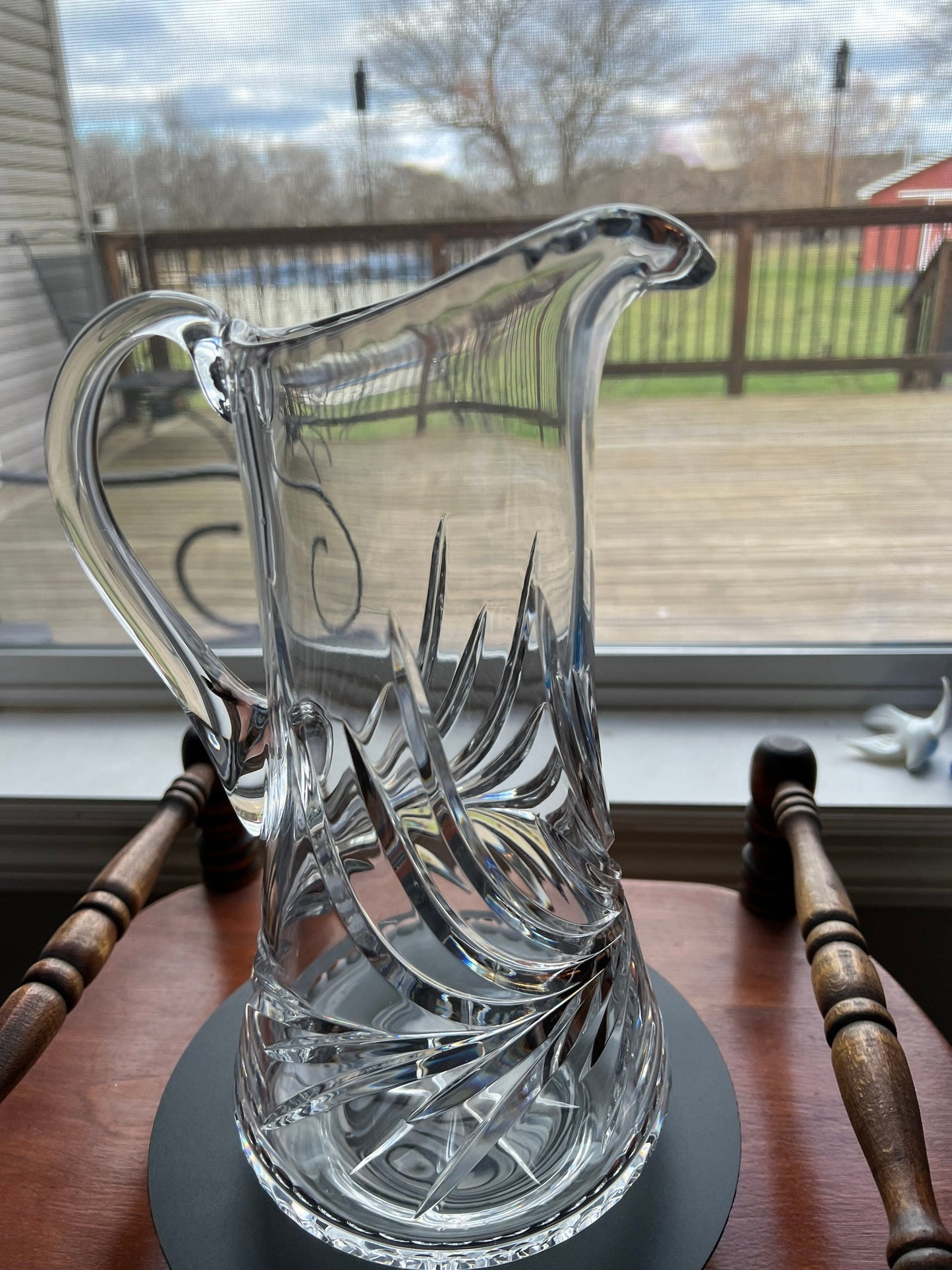 Vintage Cut Crystal Glass Pitcher Mid Century Modern Art Glass Beautiful Spout Heavy Glass