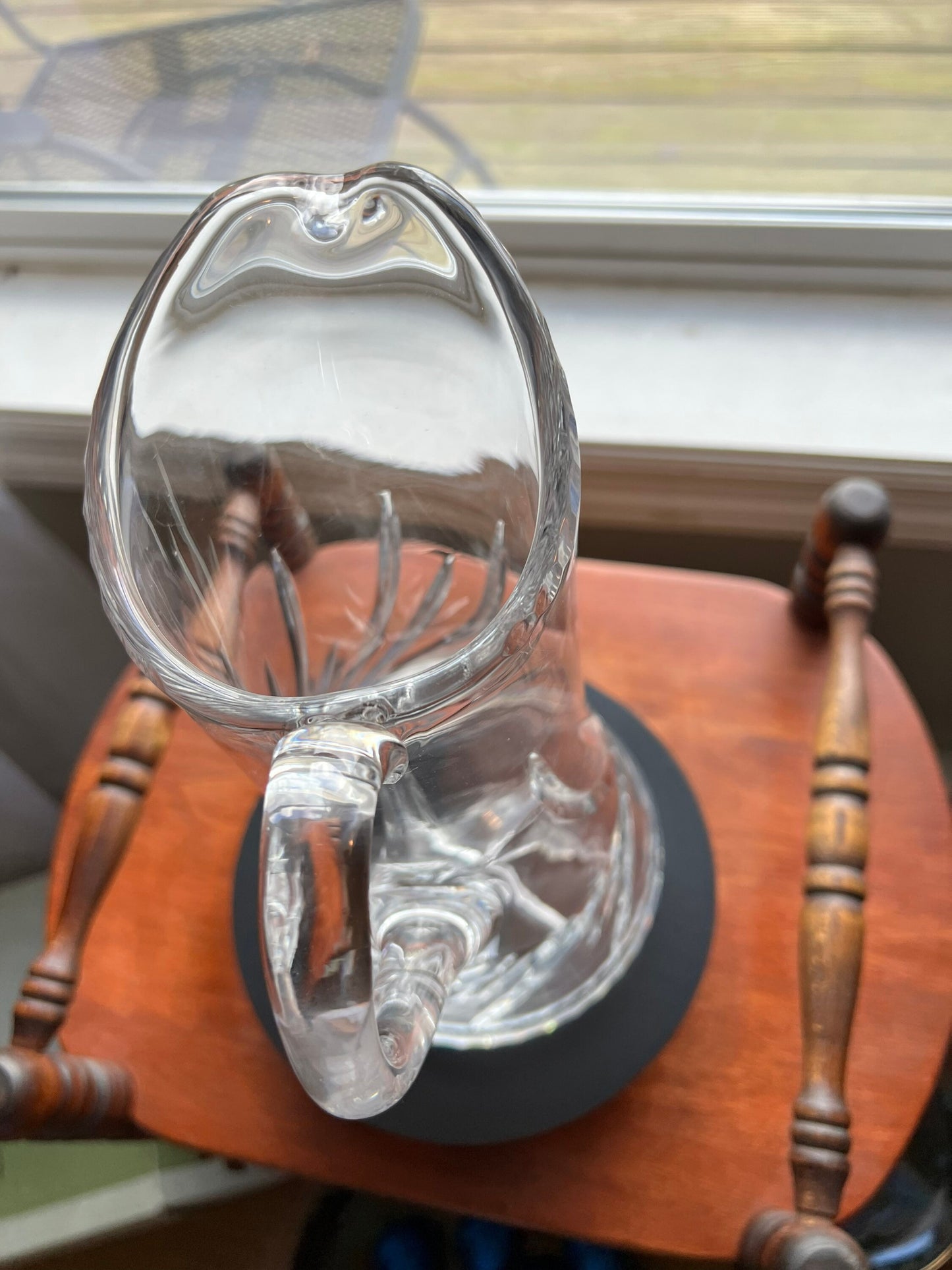 Vintage Cut Crystal Glass Pitcher Mid Century Modern Art Glass Beautiful Spout Heavy Glass
