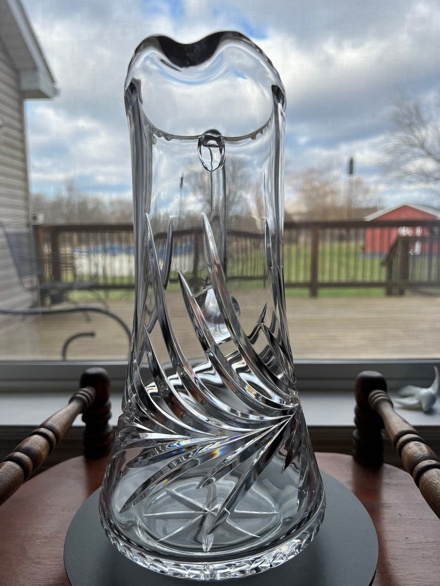 Vintage Cut Crystal Glass Pitcher Mid Century Modern Art Glass Beautiful Spout Heavy Glass