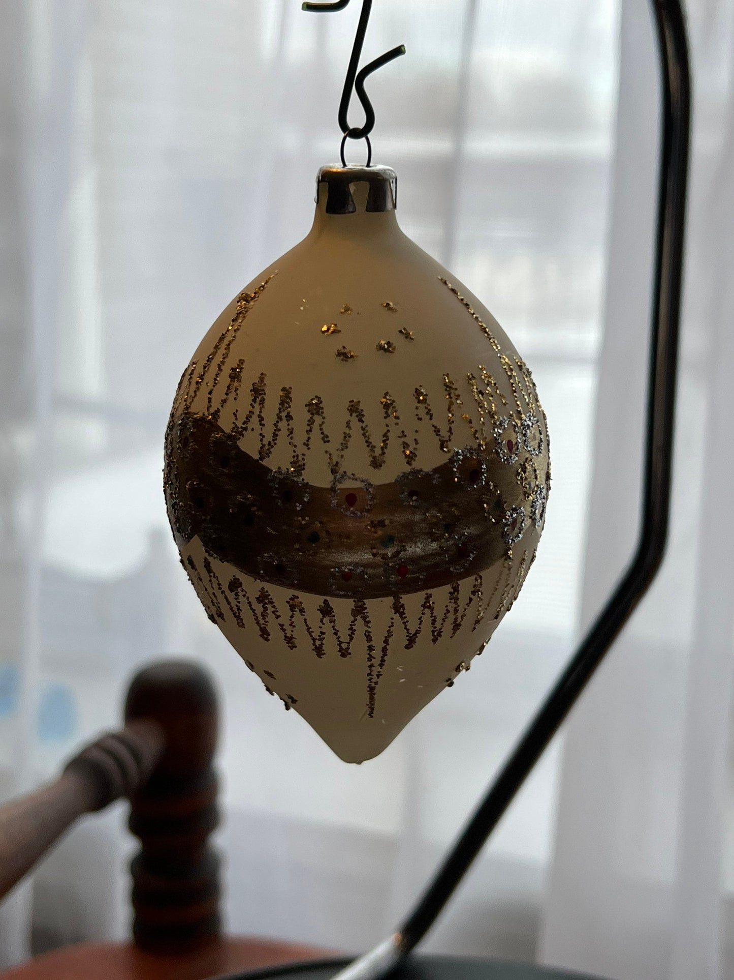 Vintage Glass Christmas Holiday Ornaments ornament glitter gold oval cream Lover Antiques and Vintage