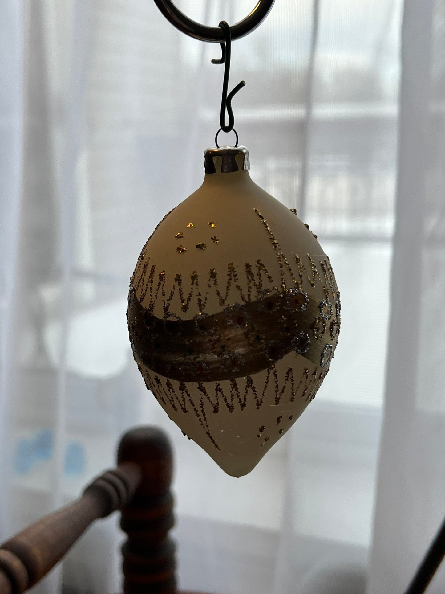 Vintage Glass Christmas Holiday Ornaments ornament glitter gold oval cream Lover Antiques and Vintage