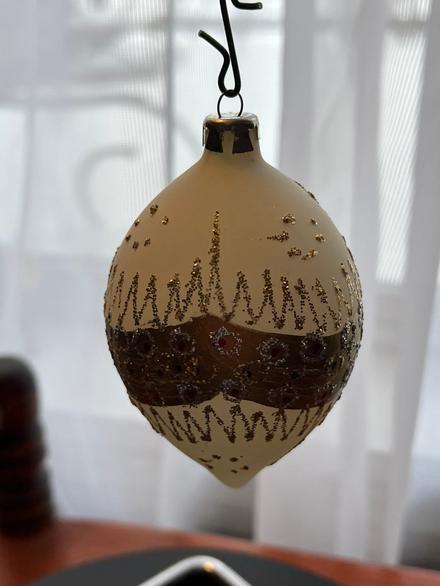 Vintage Glass Christmas Holiday Ornaments ornament glitter gold oval cream Lover Antiques and Vintage