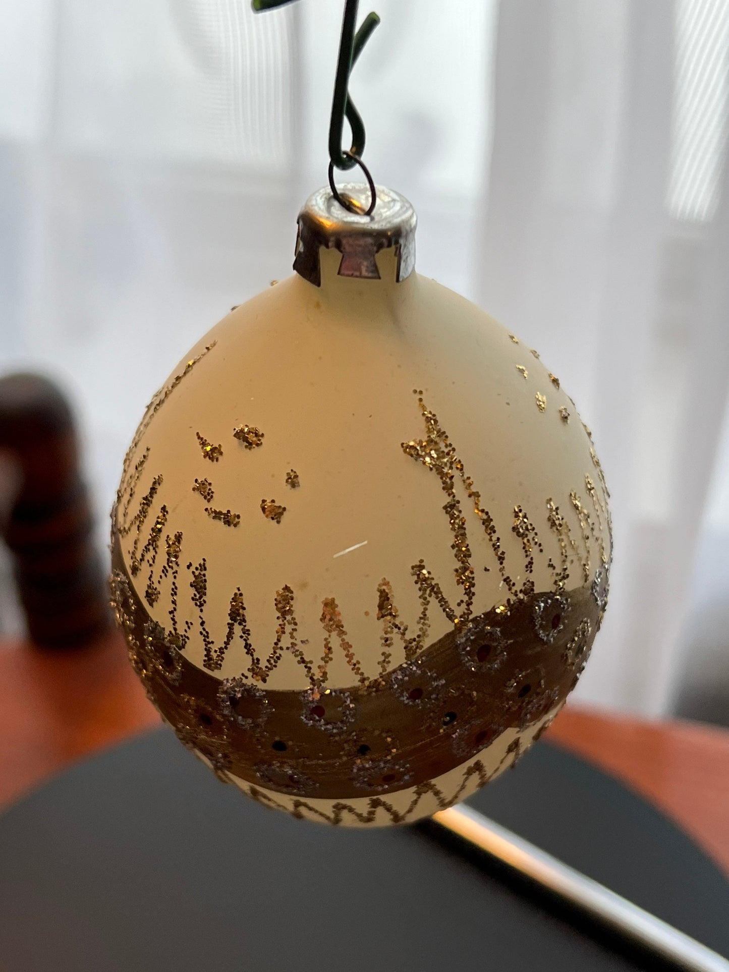Vintage Glass Christmas Holiday Ornaments ornament glitter gold oval cream Lover Antiques and Vintage