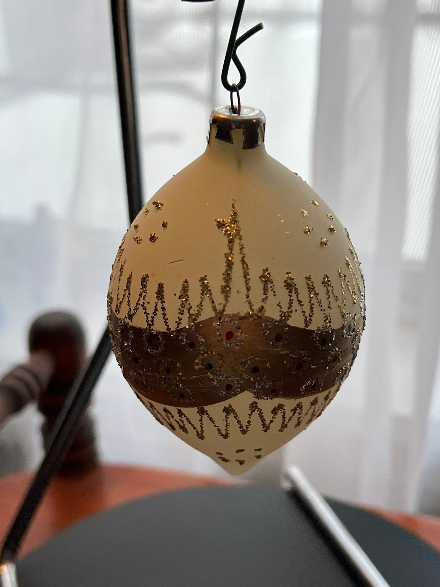 Vintage Glass Christmas Holiday Ornaments ornament glitter gold oval cream Lover Antiques and Vintage