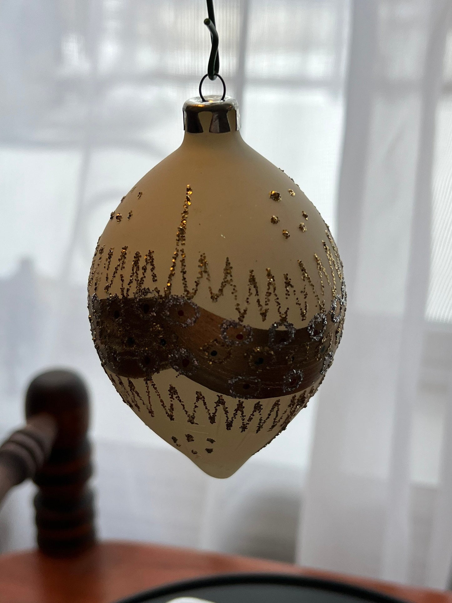 Vintage Glass Christmas Holiday Ornaments ornament glitter gold oval cream Lover Antiques and Vintage